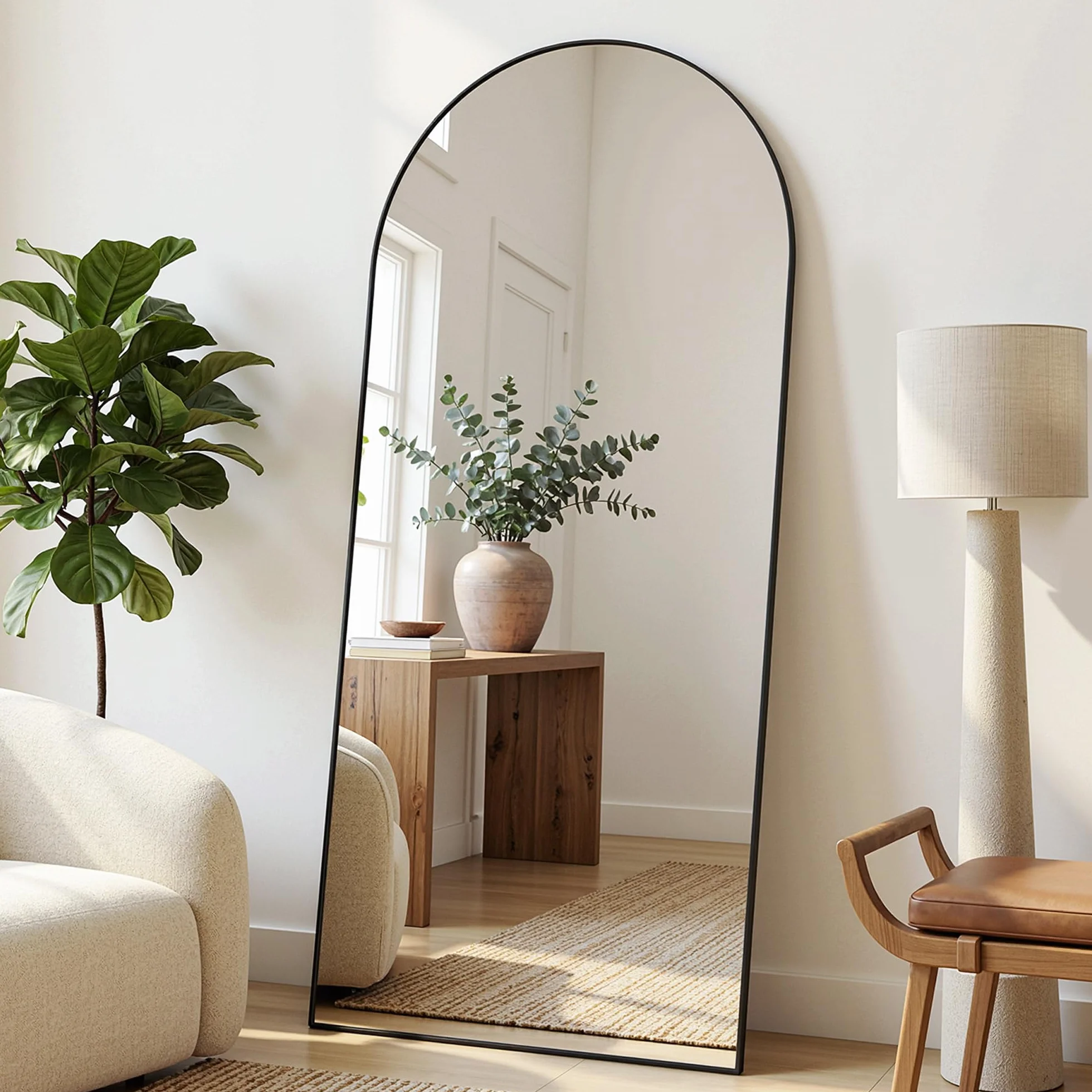Miroir complet 180 x 82 cm, miroir sur pied bombé, cadre en alliage d'aluminium, noir