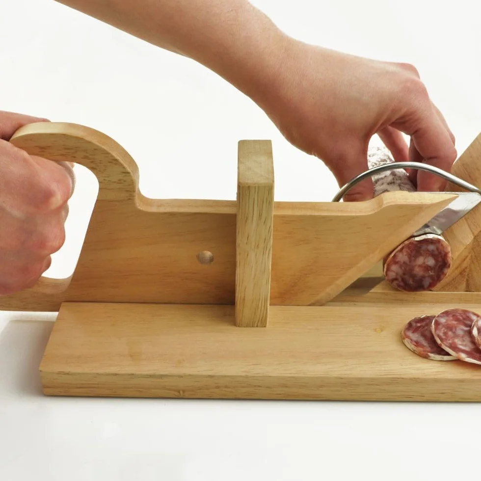 CÉCOA Trancheuse à Saucisson Bois de Hêtre Lame Inoxydable 28 x 16 x 12 cm