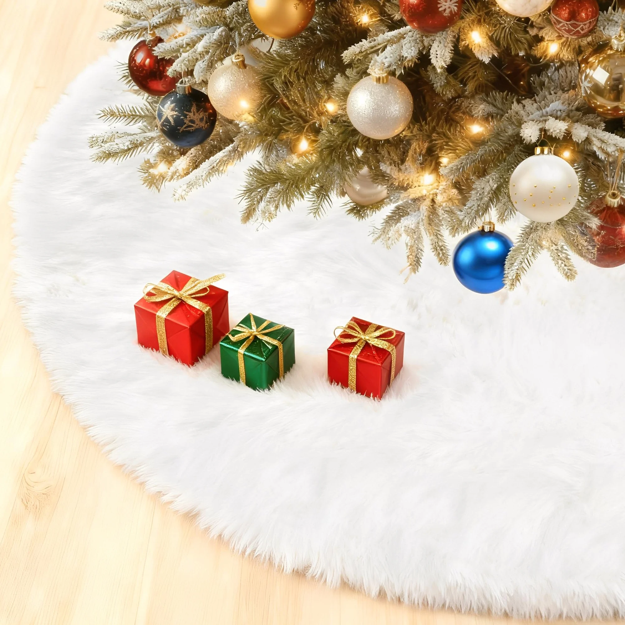 Tapis pour Sapin de Noël Blanc 75 cm Rond Peluche Cache Pied Décoration Maison