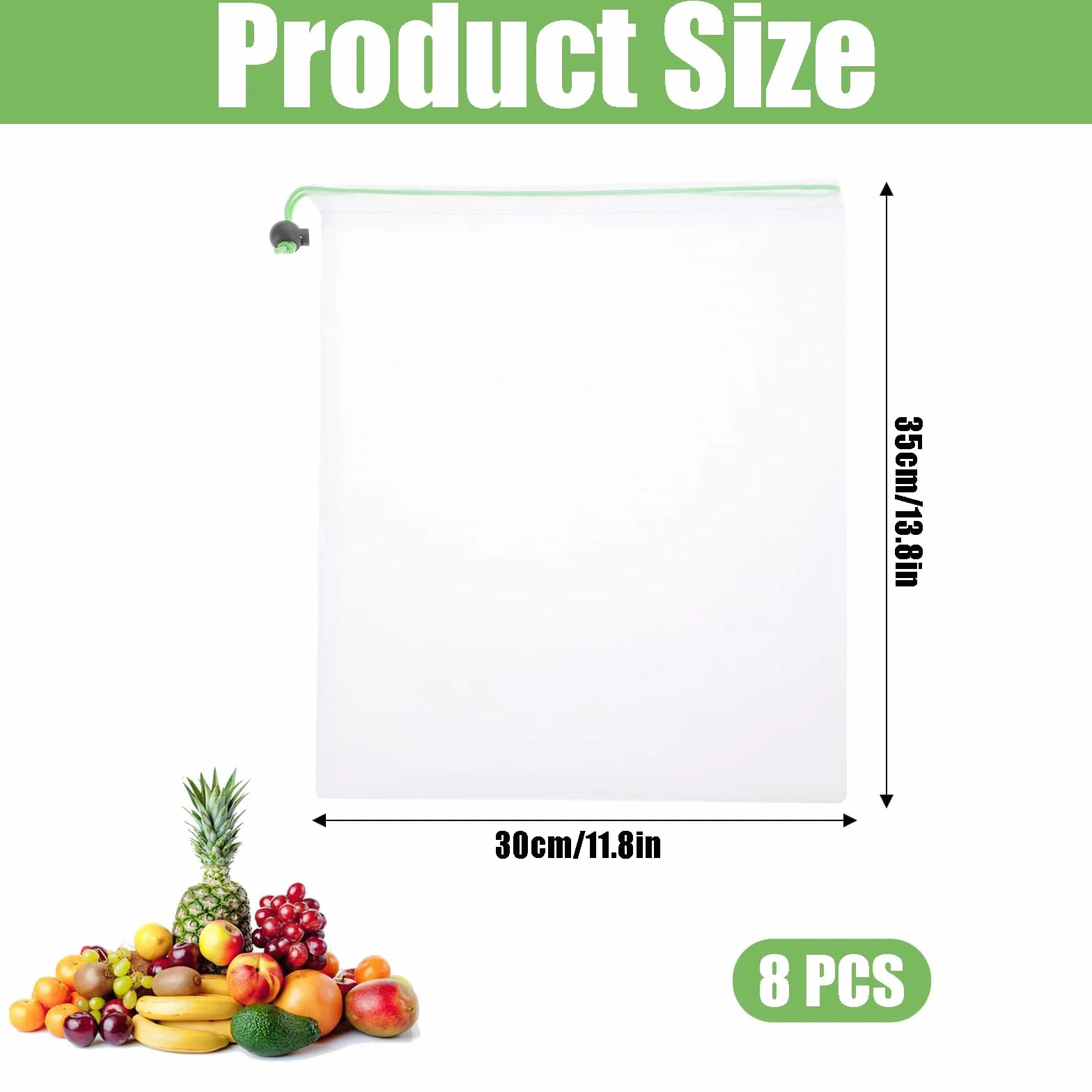 Sacs en Filet Réutilisables 8 PCS pour Fruits et Légumes avec Cordon de Serrage