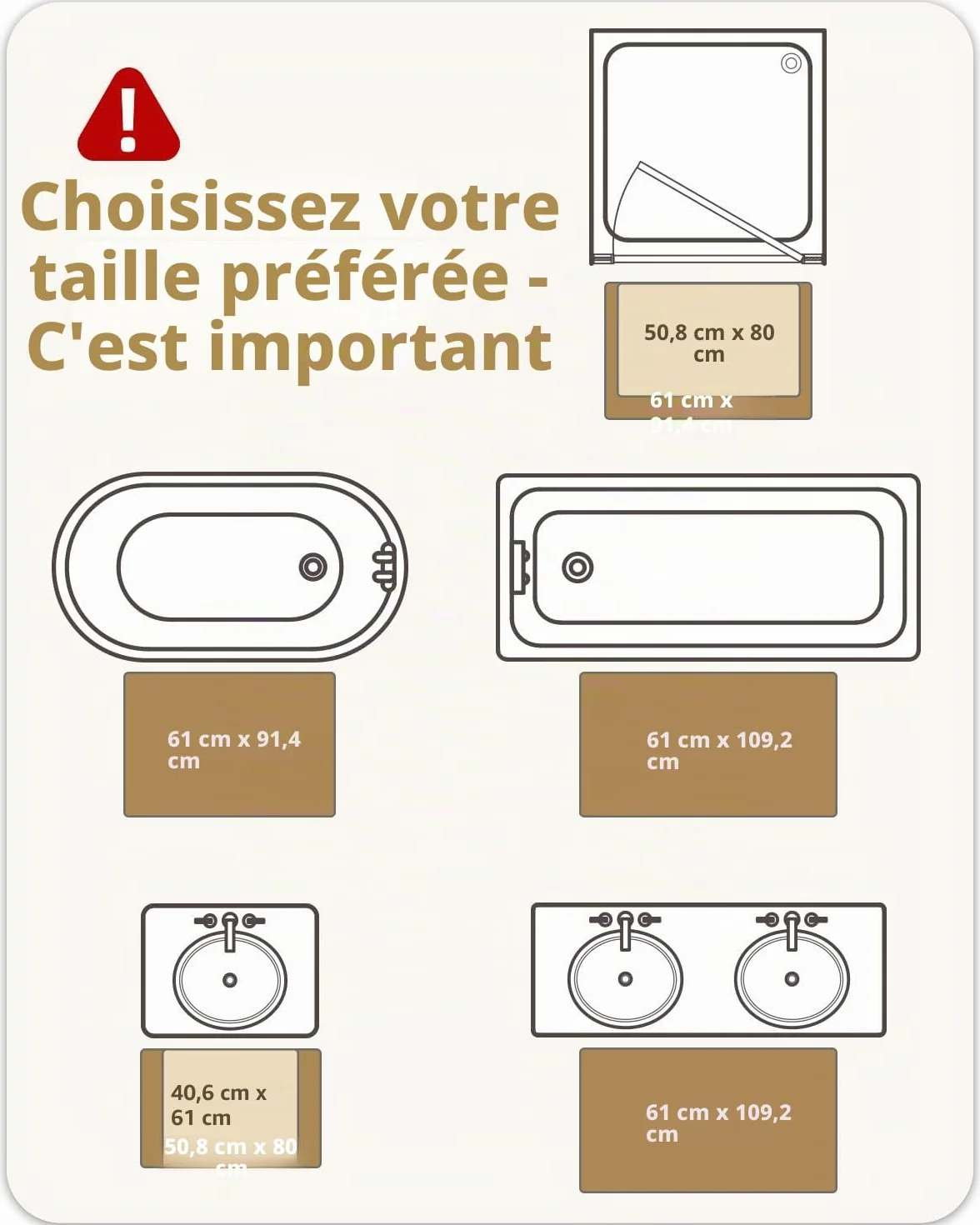 Tapis de Bain Antidérapant 40 x 60 cm Microfibre Absorbant Lavable en Machine Beige