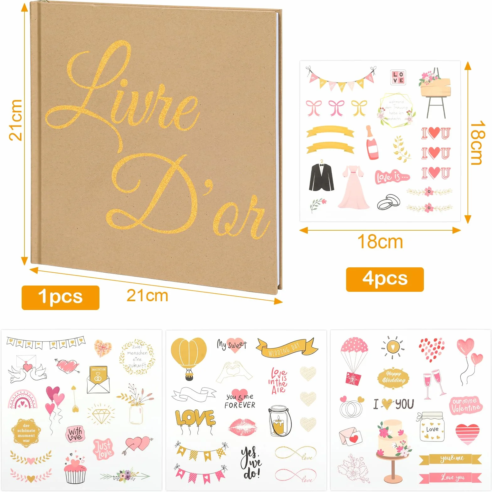 Livre d'or Mariage Vintage Vierge 21 x 21 cm 72 Pages