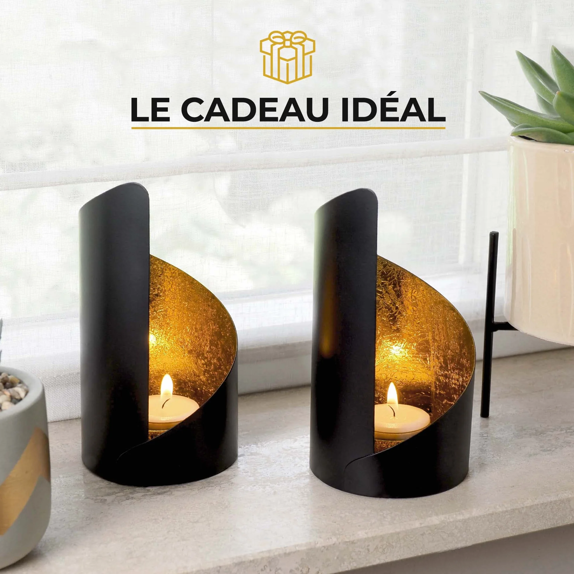 Gadgy Photophore Bougie Ensemble De 2 Pièces Doré Et Noir Decoration Maison