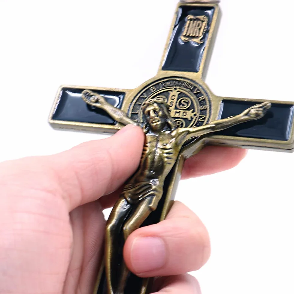 CENPEK Crucifix Jésus Christ Croix Statue Figurine Bronze antique pour Voiture Maison Chapelle