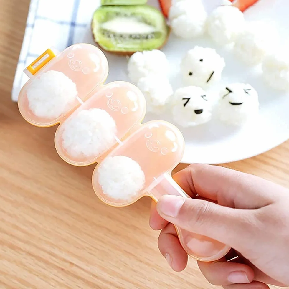 Moule à boules de riz jaune grand pour enfants avec mini cuillère à riz