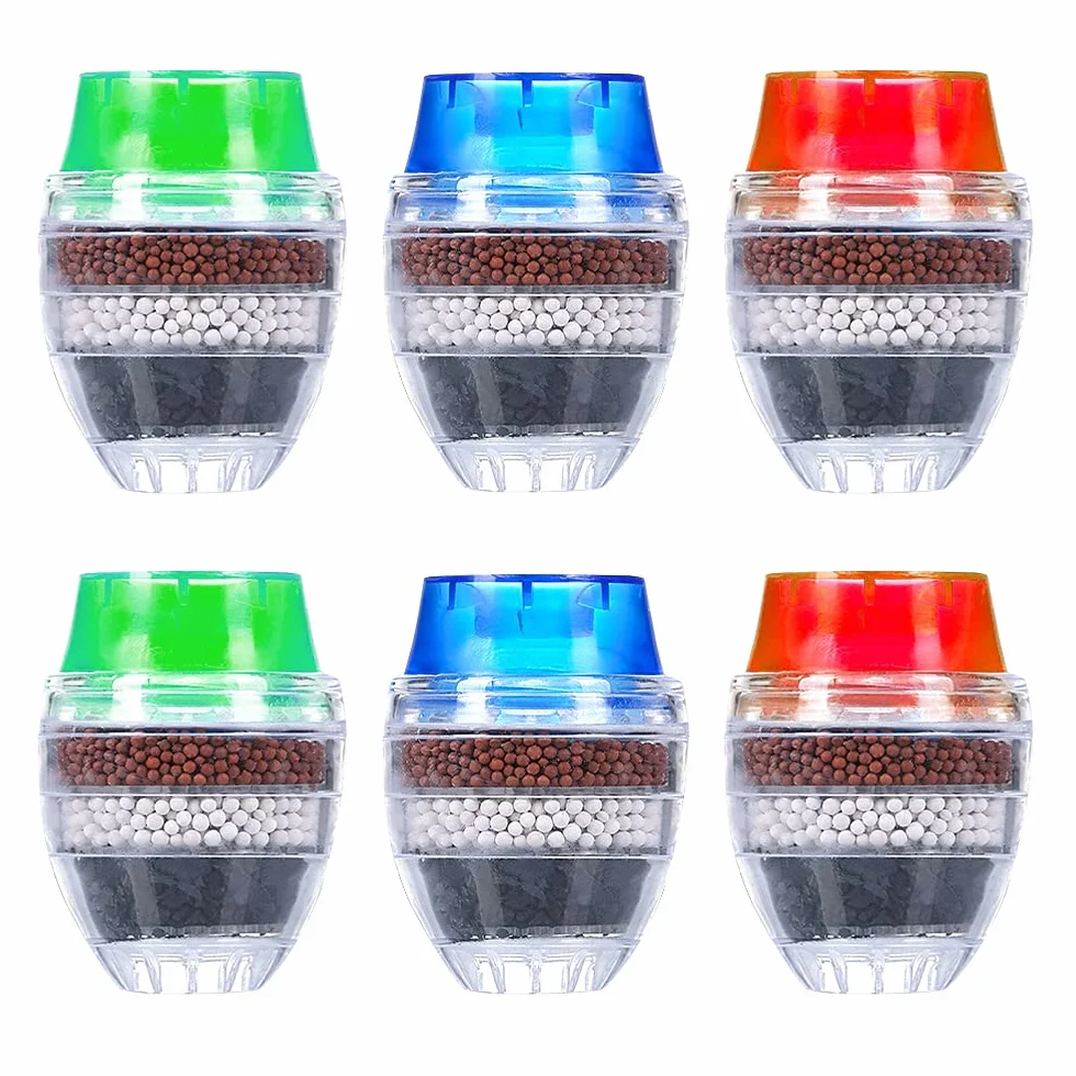 Filtre eau Robinet à Charbon Actif, 6 Pièces Purificateur Mini Water Filtre Robinet pour Cuisine, Filtre Anti Calcaire Rond 6-Layer Filtration