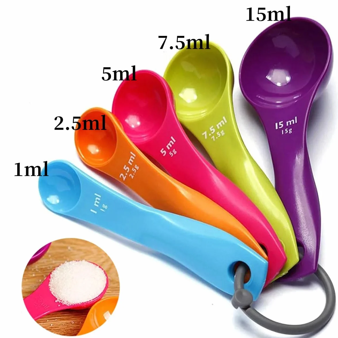 Cuillères à mesurer Lot de 5 colorées plastique mesure liquides poudres