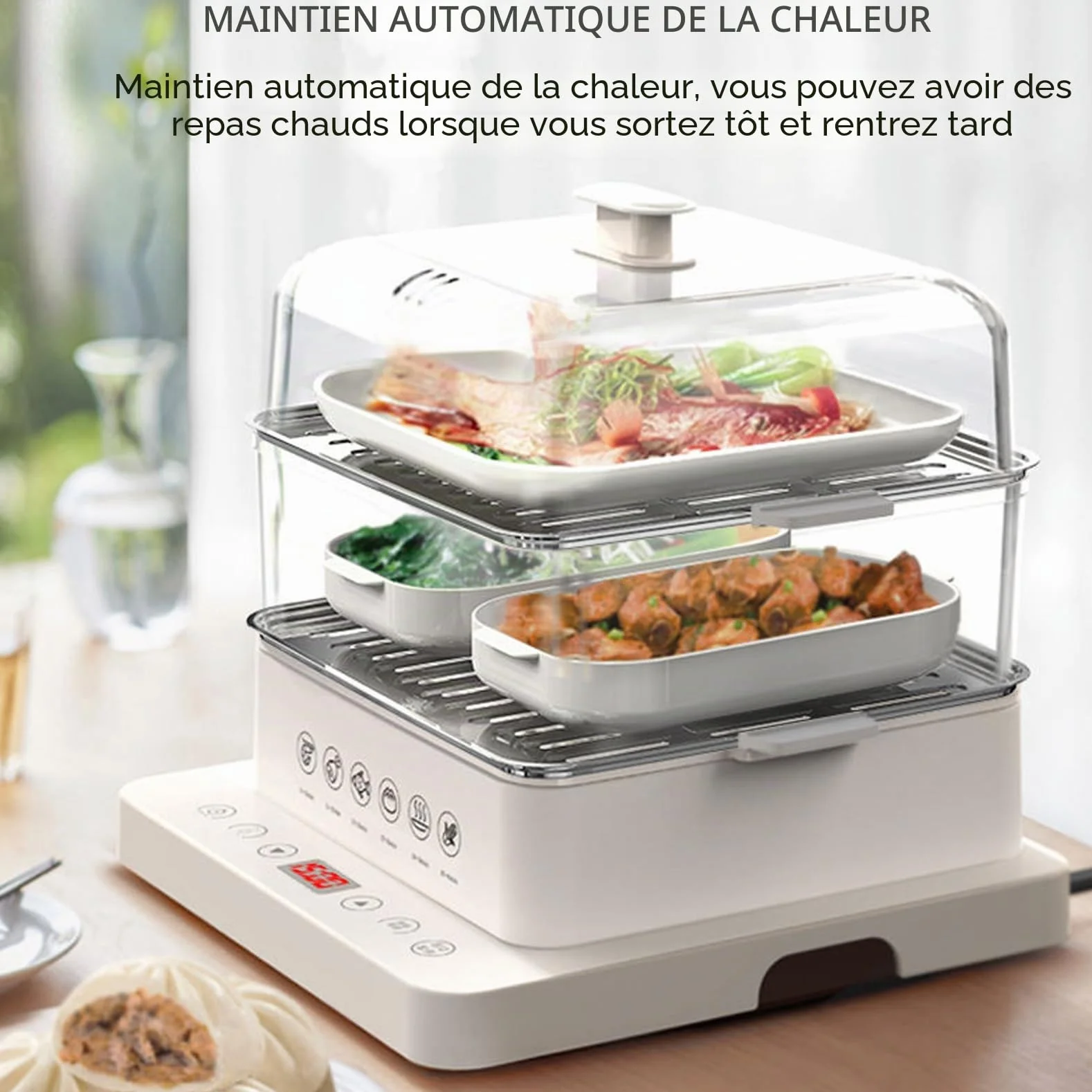 Cuiseur Vapeur 800 W 40 L 3 Niveaux Polypropylène Design Empilable