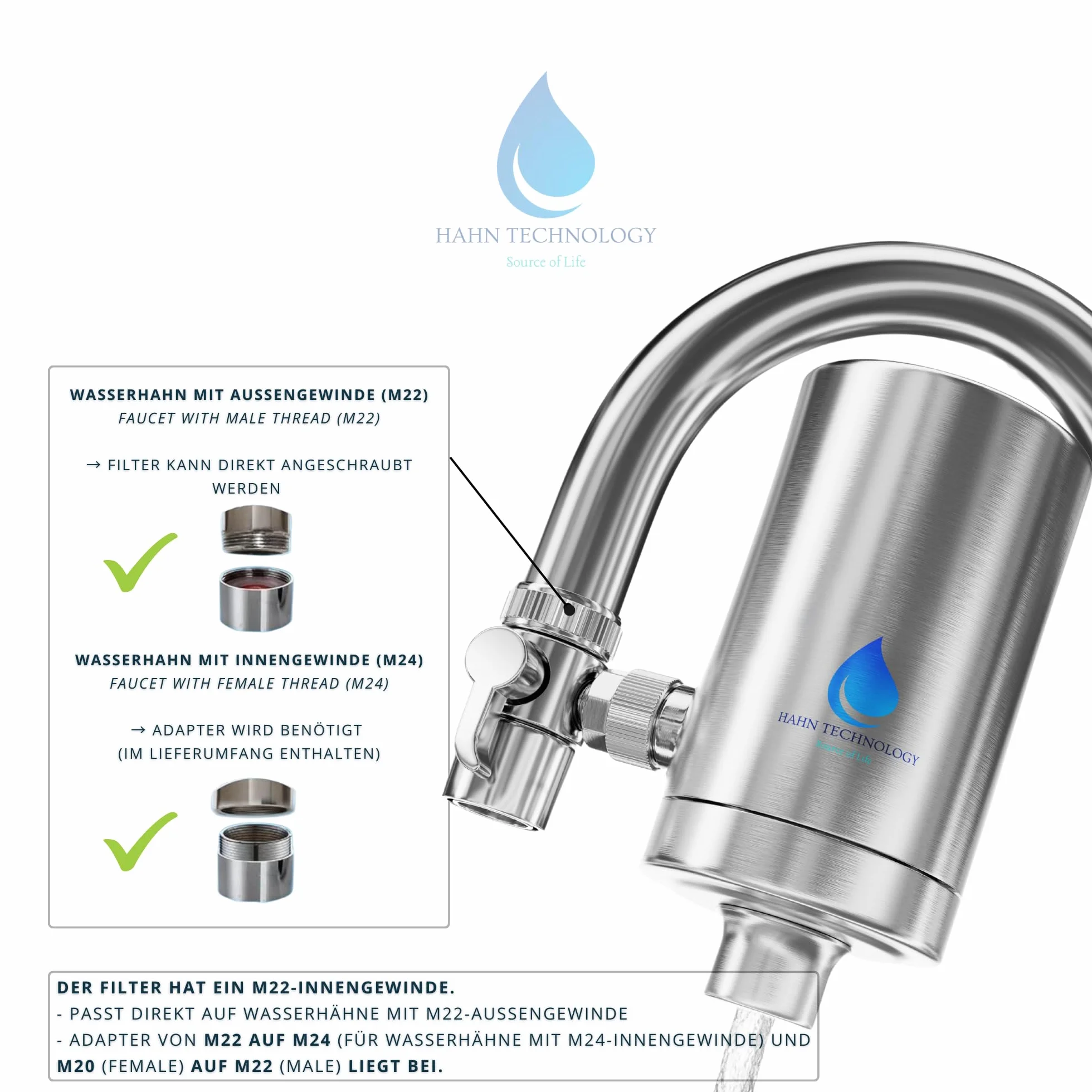 Filtre à eau pour robinet acier inoxydable cartouche charbon actif Plus élimine chlore microplastiques