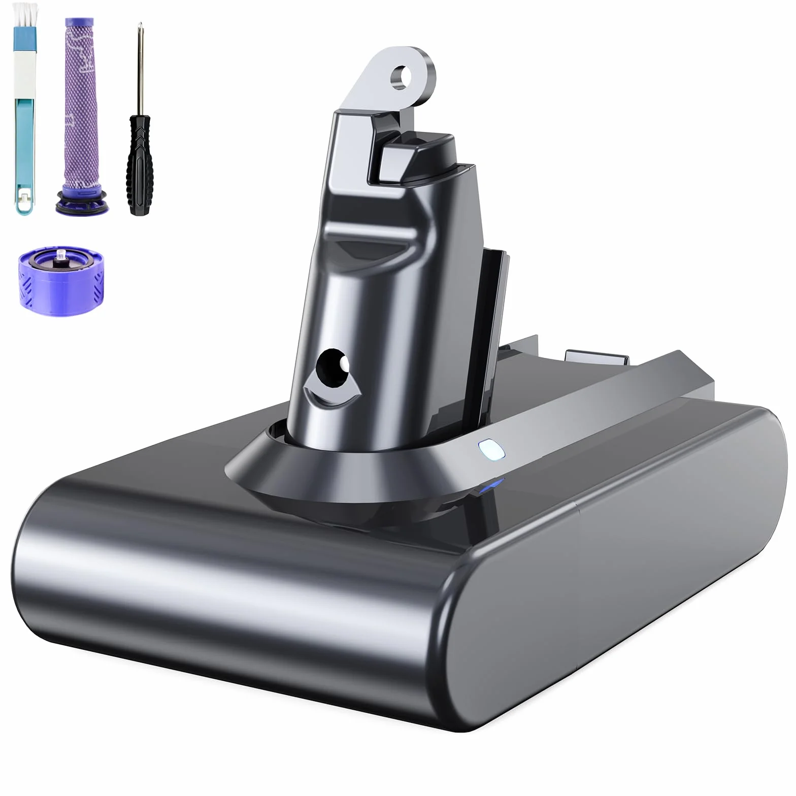 Batterie 6000mAh avec Affichage de la Charge Restante pour Dyson V6 DC62 DC59 DC61 DC58 DC72 Aspirateur à Main Remplacement SV03 SV09 SV05 SV06 SV07 avec 2 Filtres