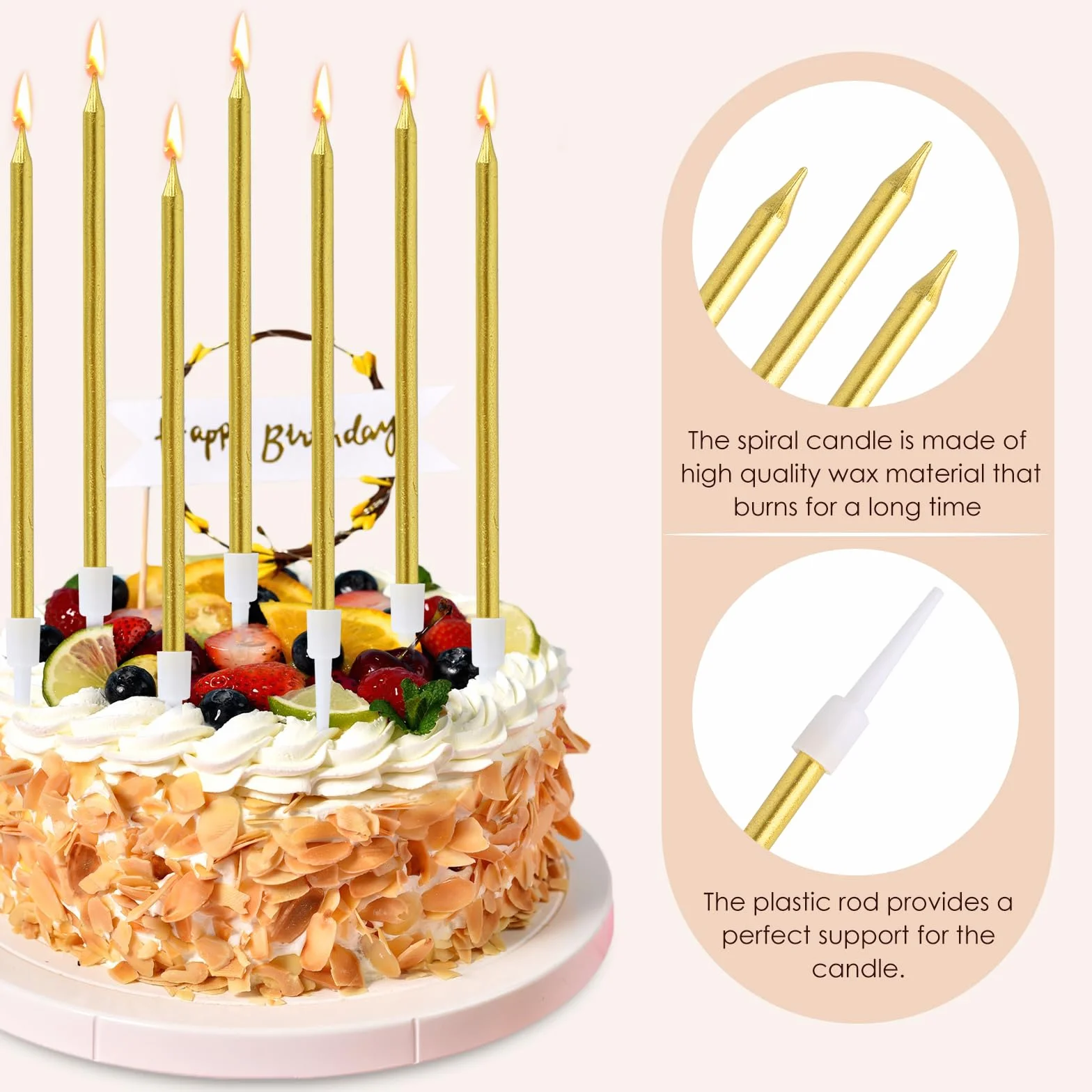 Bougies Anniversaire Dorée 36 Pièces avec Supports Longues et Fines Gold pour Gâteau Fête