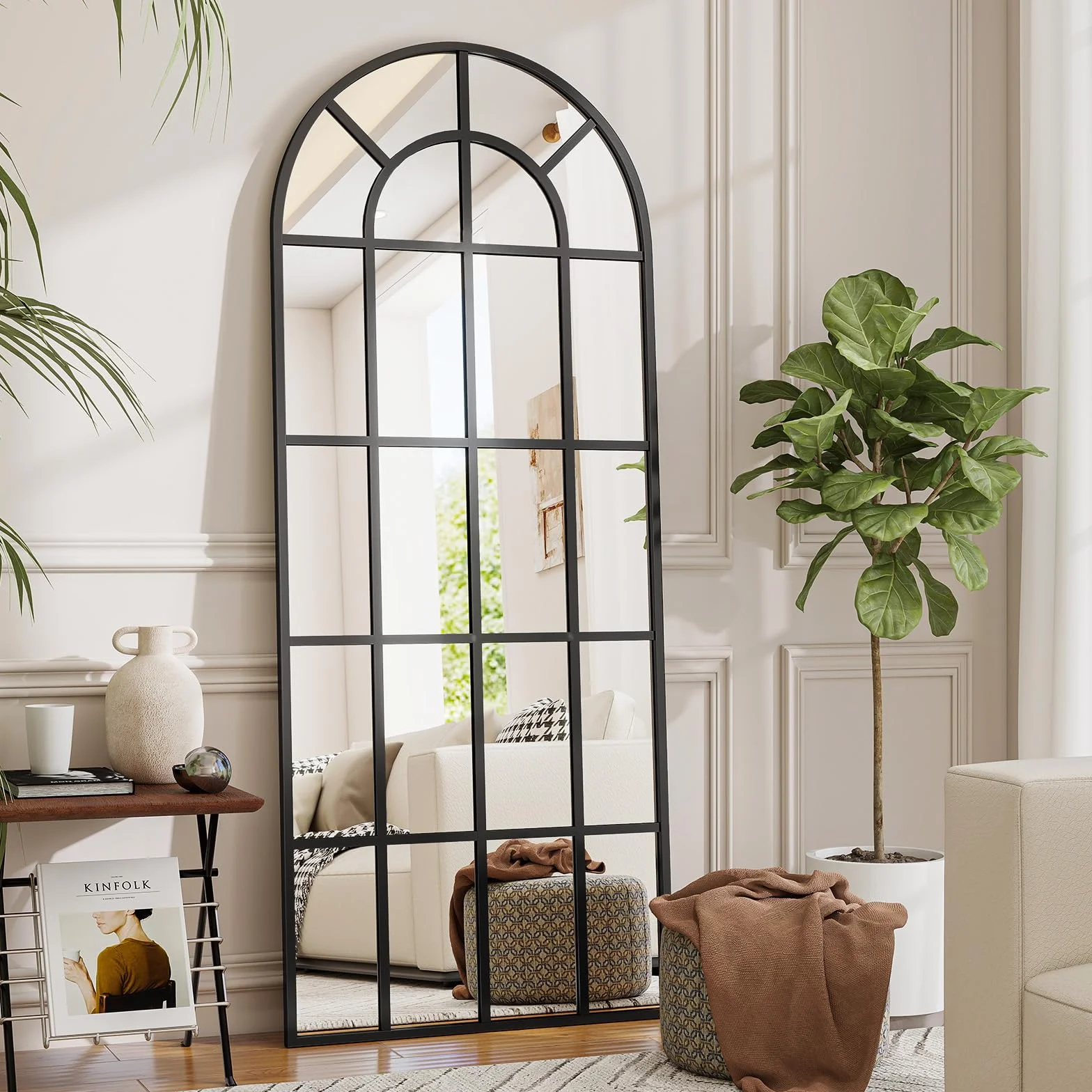 Miroir Mural Décoratif Grand Corps 60x164 cm Cadre Métal Noir Koonmi