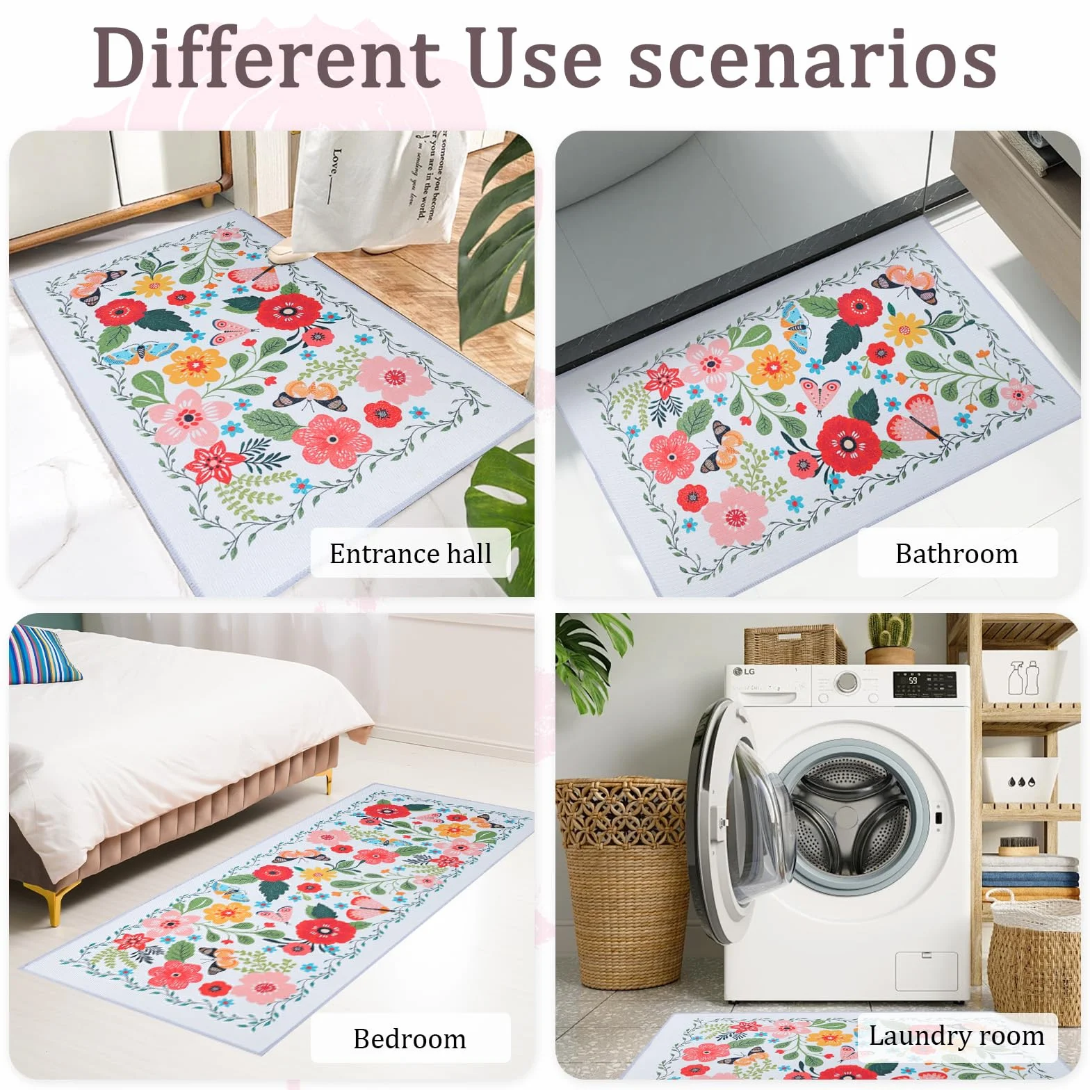 Tapis de Cuisine Anti-dérapant Lavable Anti-Fatigue 2PCS Boho Floral Moderne Ferme