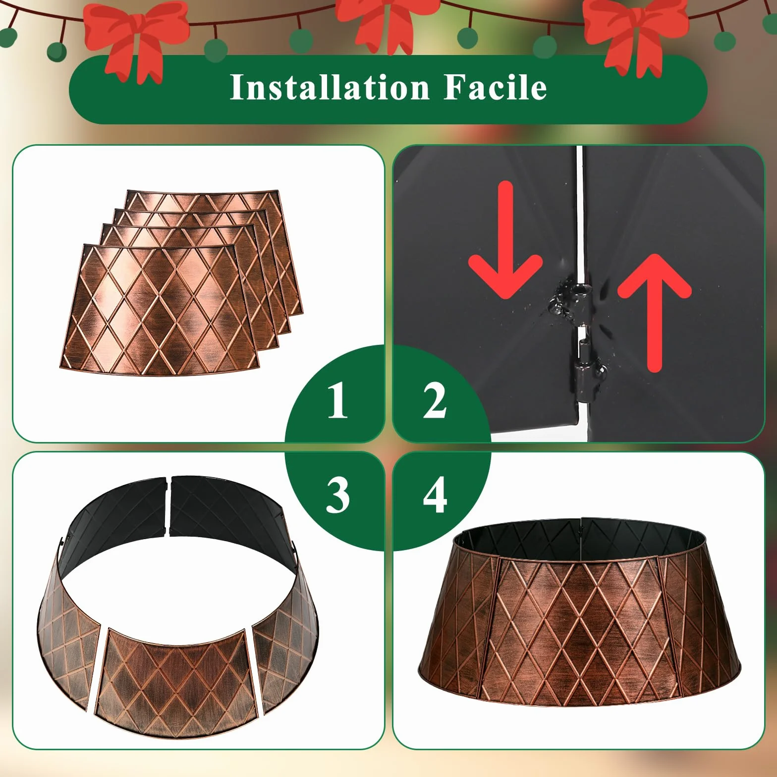 Lanpn Collier de Sapin Noël 50cm Décorations Arbre Artificiel Intérieur Extérieur Cuivre Losange