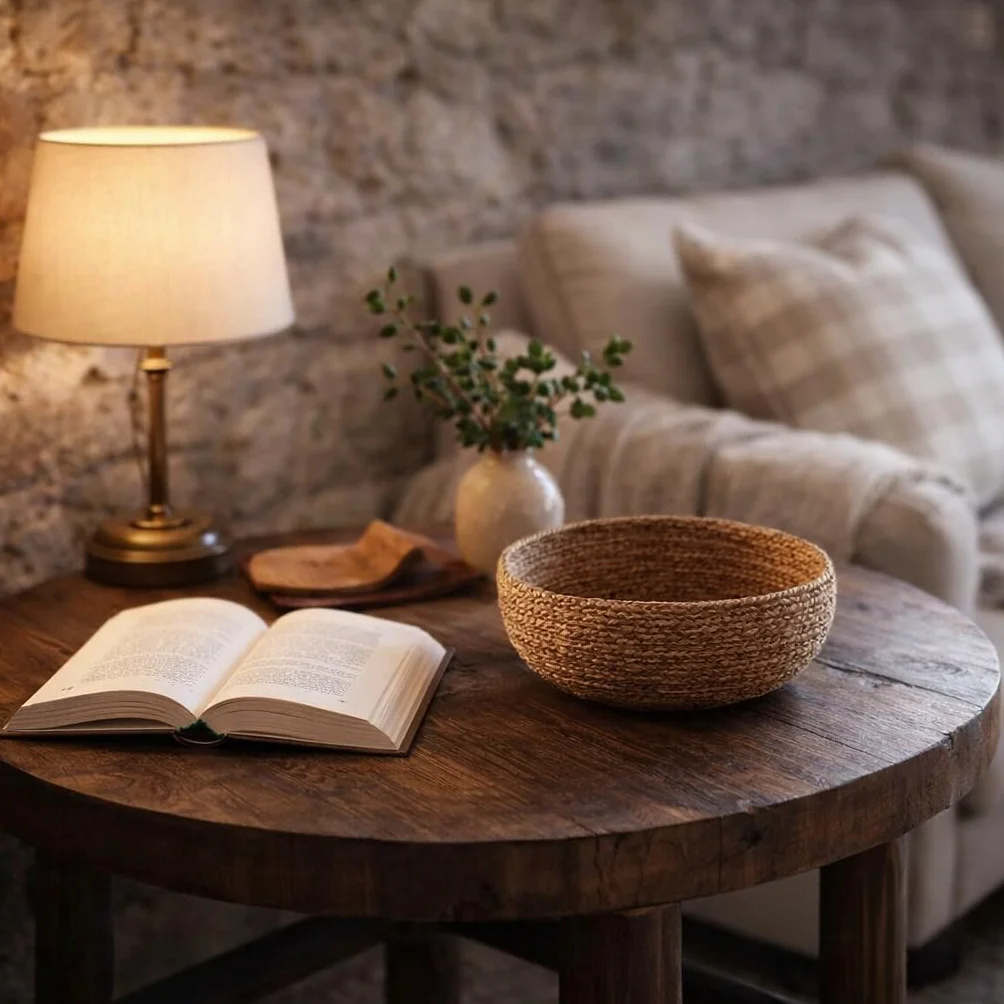 Panier de Rangement en Osier Rond 26 cm - Bol Décoratif pour Clés, Portefeuille et Petits Objets