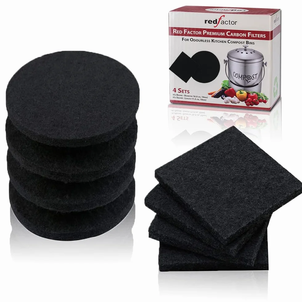 RED FACTOR Lot de 8 Filtres à Charbon Actif Extra épais pour Compost de Cuisine (4 Ronds, 4 Carrés)