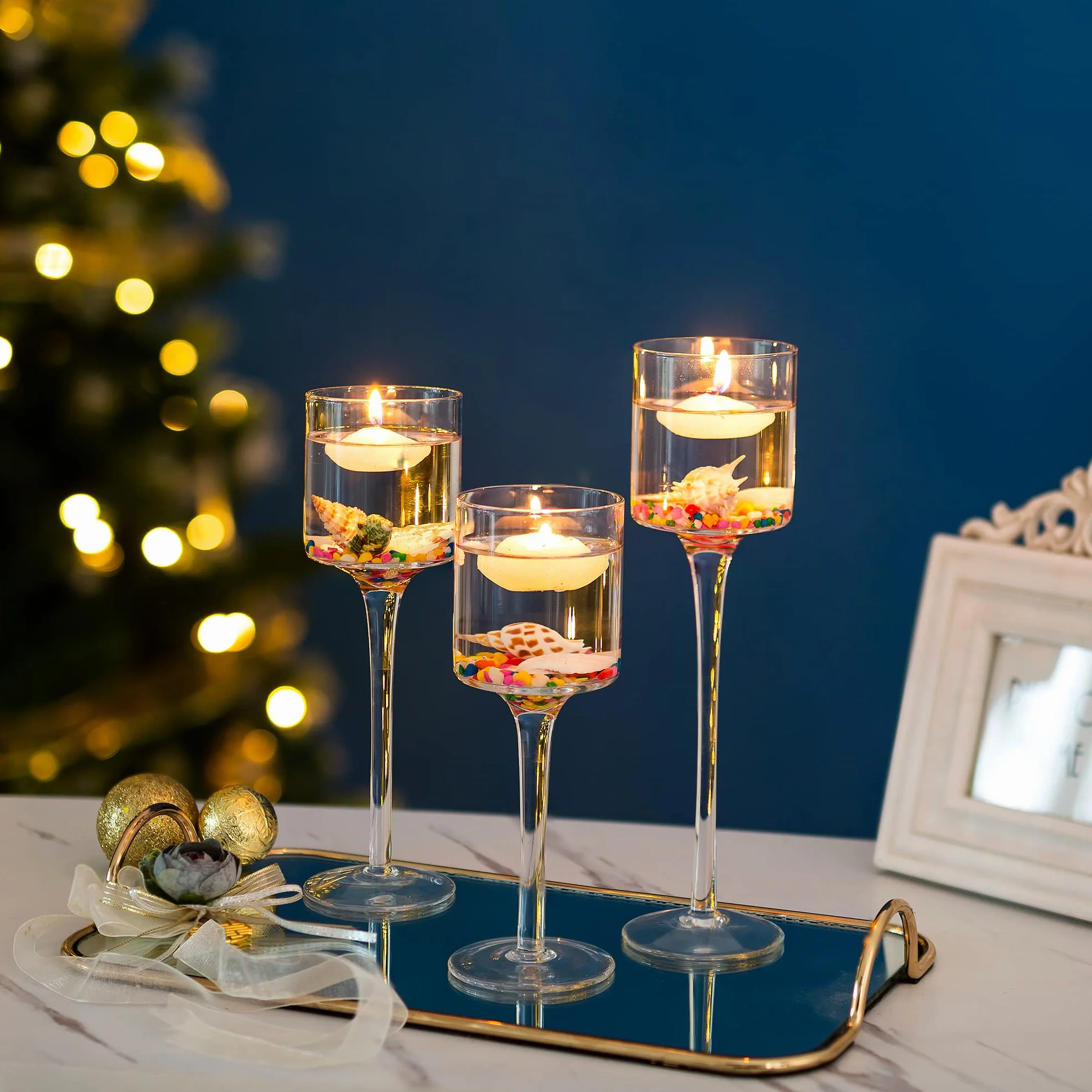Sziqiqi 6 Pièces Bougeoir en Verre Transparent Moderne, Chandelier Support pour Bougies Piliers, Candélabre Photophore pour Table Deco Salon Noel