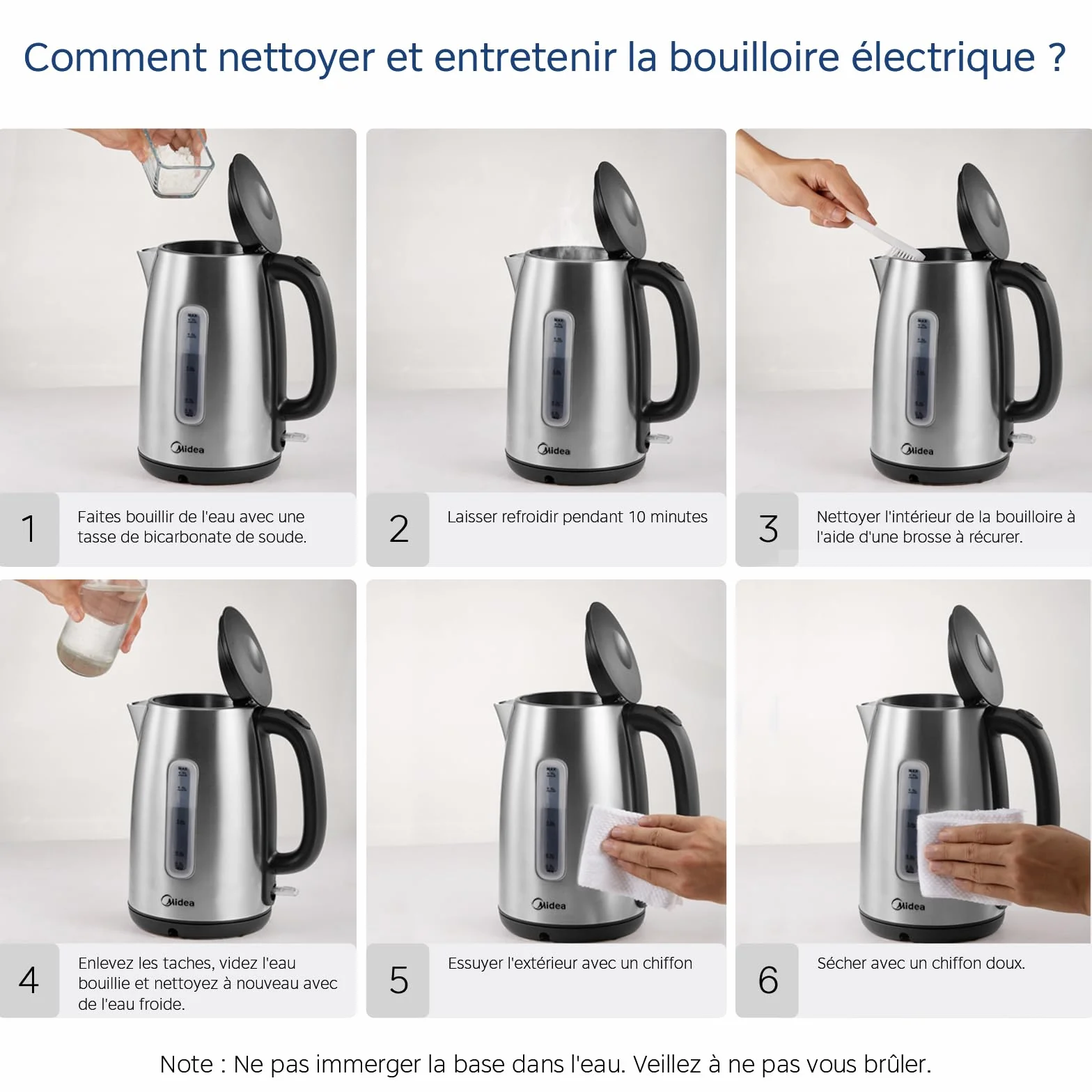 Midea Bouilloire Acier Inoxydable 1,7L 2200W MK-17S30A2 Sans BPA Chauffage Rapide