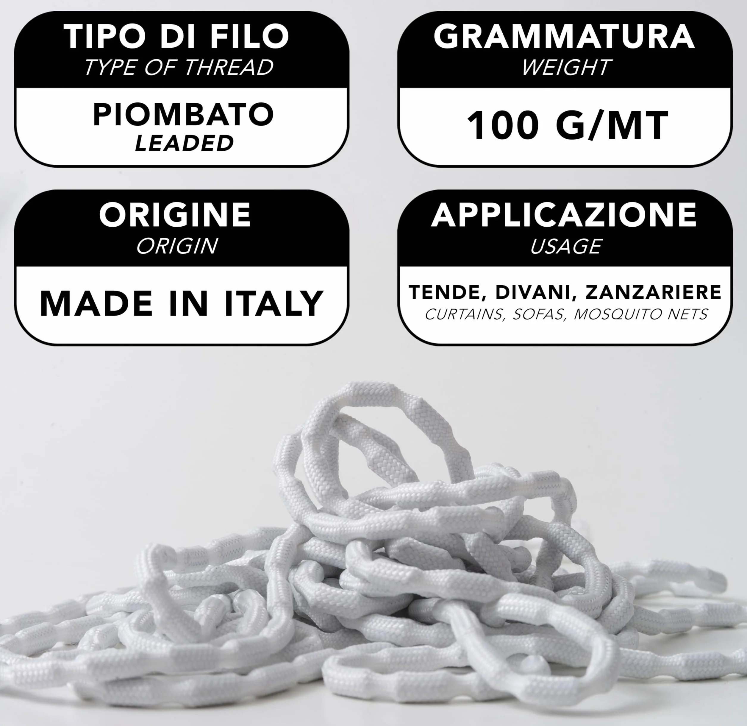Corde Plombée pour Rideaux IPEA 100 G/MT 5 Mètres Blanc