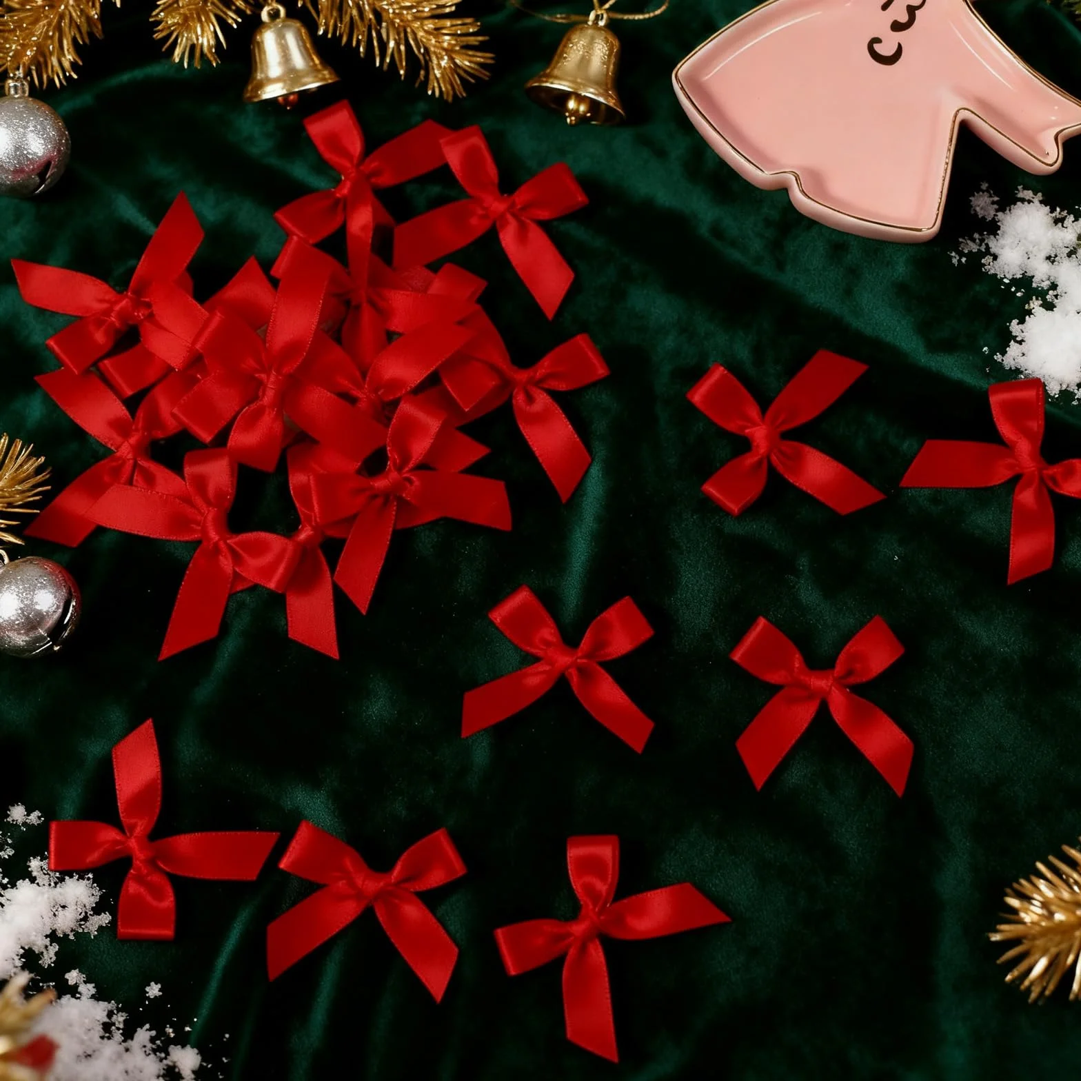 Noeuds Cadeau Rouges 60 Pièces, Petits Noeuds Décoratifs Faits Main pour Emballage Cadeau, Artisanat, Gâteaux
