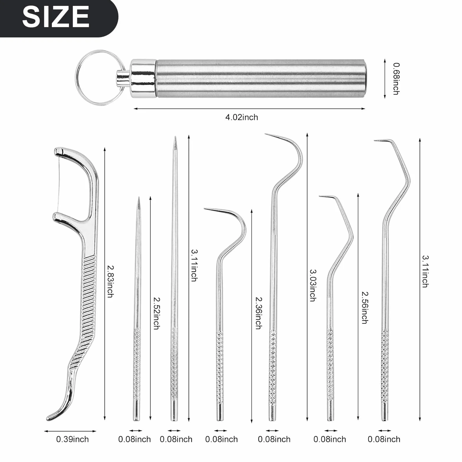 Lot de 7 cure-dents en acier inoxydable 304 qualité alimentaire - Porte-cure-dents réutilisable métal tube argenté - Pour pique-nique, camping