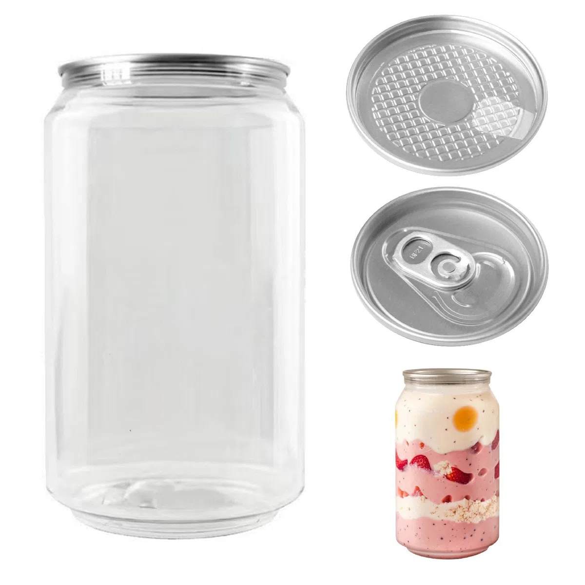 Gobelets en Forme de canette - Récipients Transparents avec Couvercle pour Boissons (café glacé, Smoothies, bière, Cocktails) - 700 ML - Lot de 100