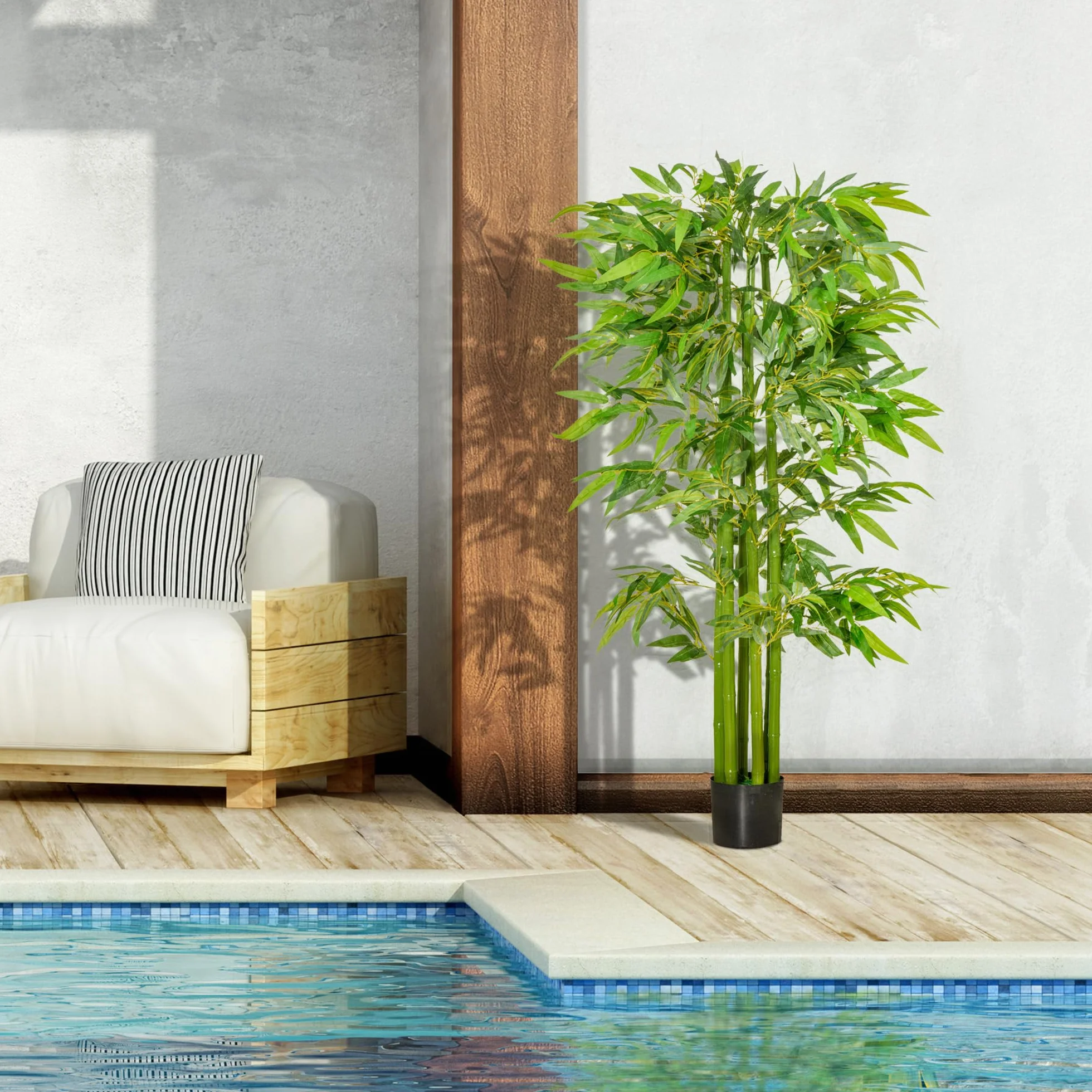 HOMCOM Bambou Artificiel XL 1,60H 975 Feuilles denses Pot Inclus Noir Vert