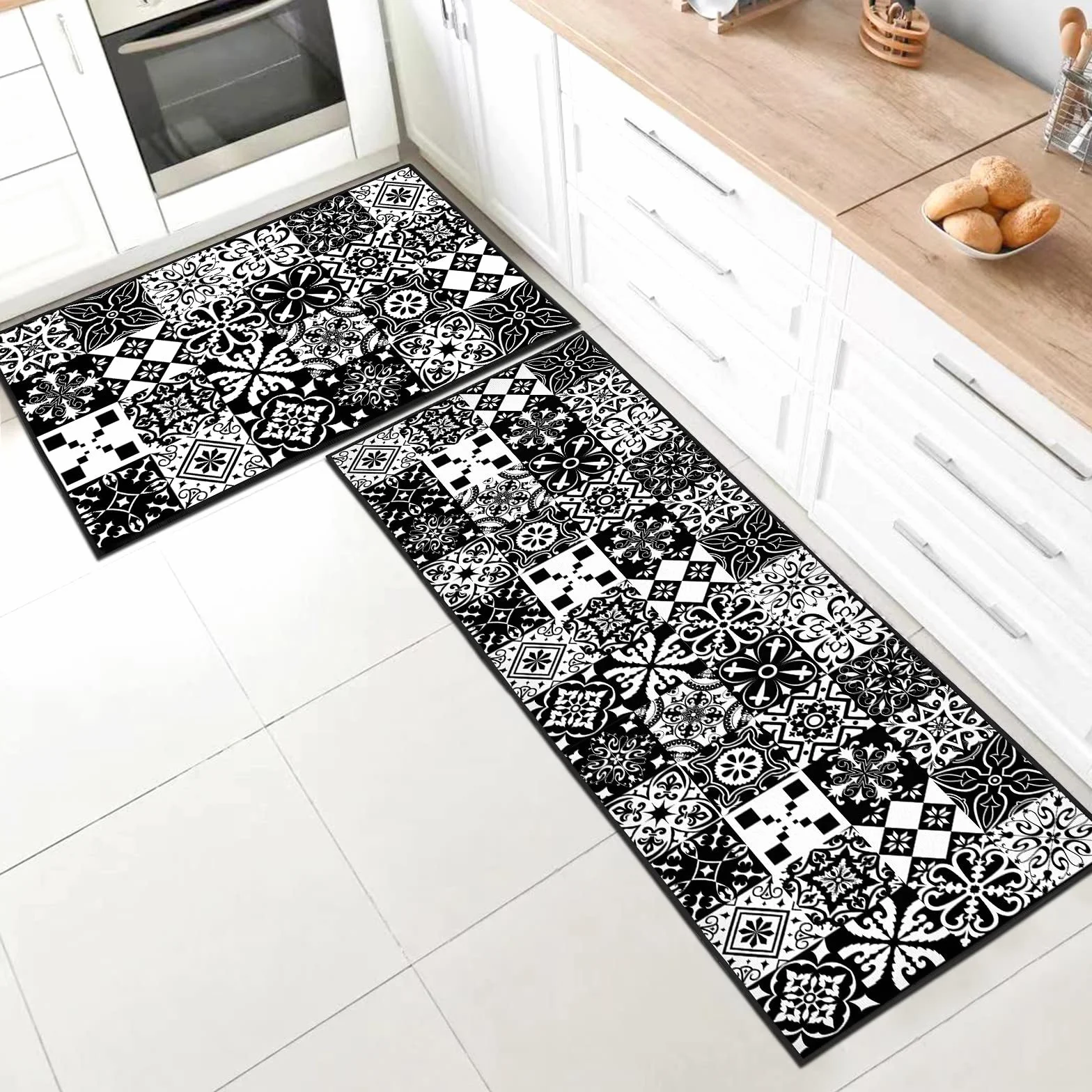 Lot de 2 Tapis de Cuisine antidérapant Lavable, 40x60 + 40x120 cm