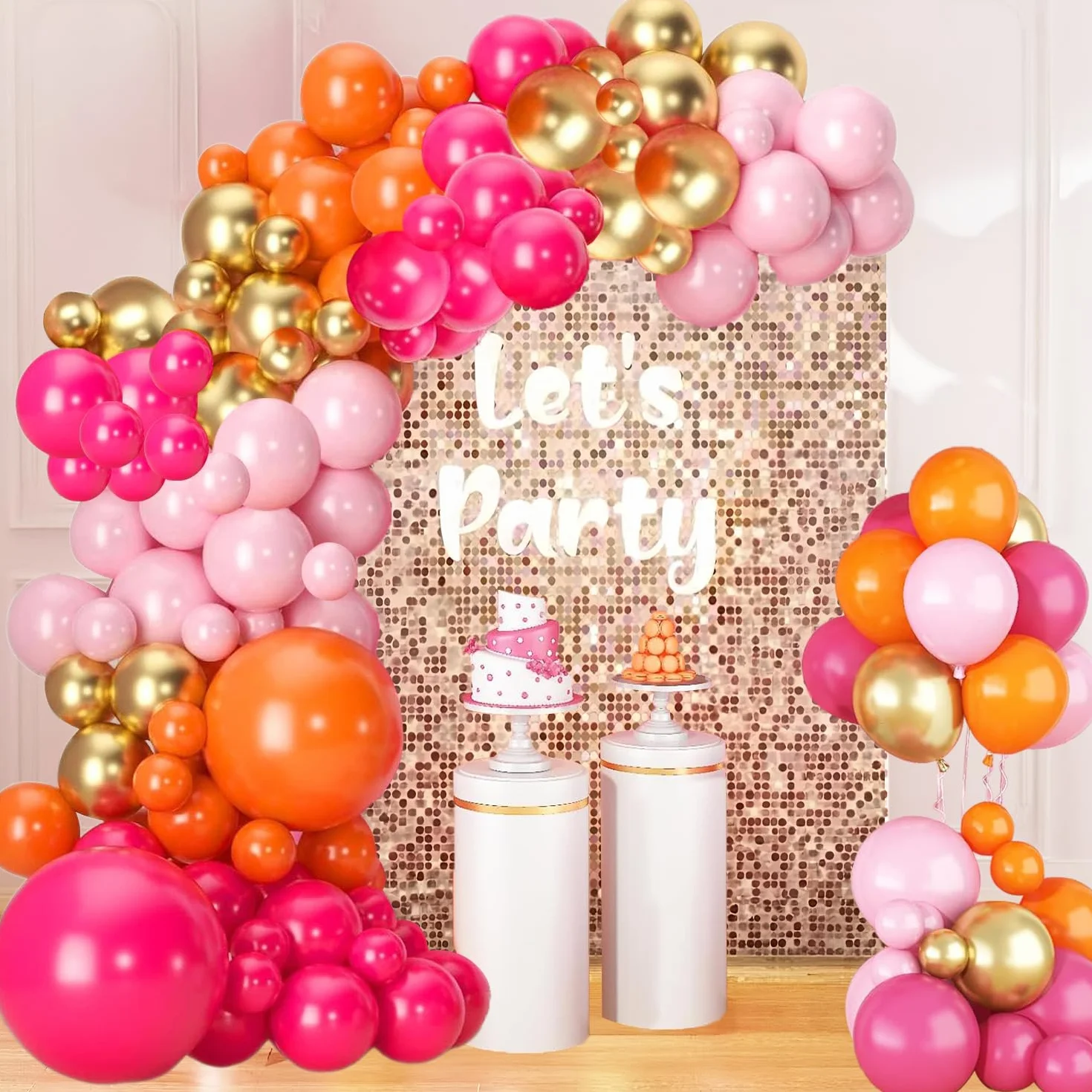 Ballons Rose Orange 60 Pièces Anniversaire Fille Latex Hélium Métallique Or Confettis Décoration Fête