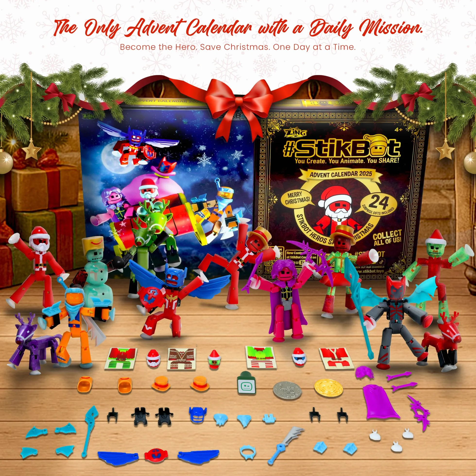 Zing Calendrier de l'Avent Stikbot Figurines à collectionner Hero Save Christmas avec Stikbots exclusifs