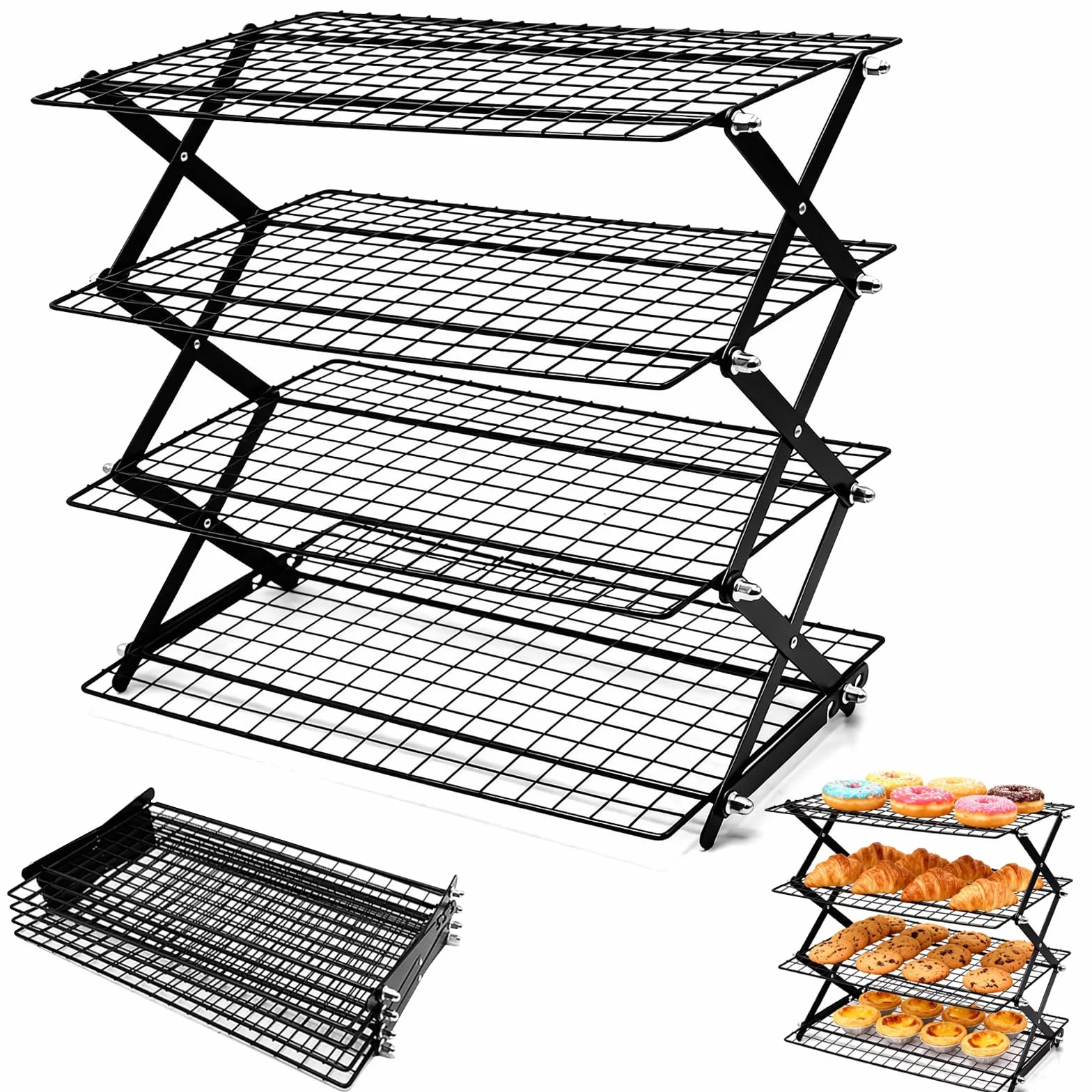 Grille de Refroidissement Pâtisserie Pliable 4 Niveaux Antiadhésif 43 x 24,5 cm