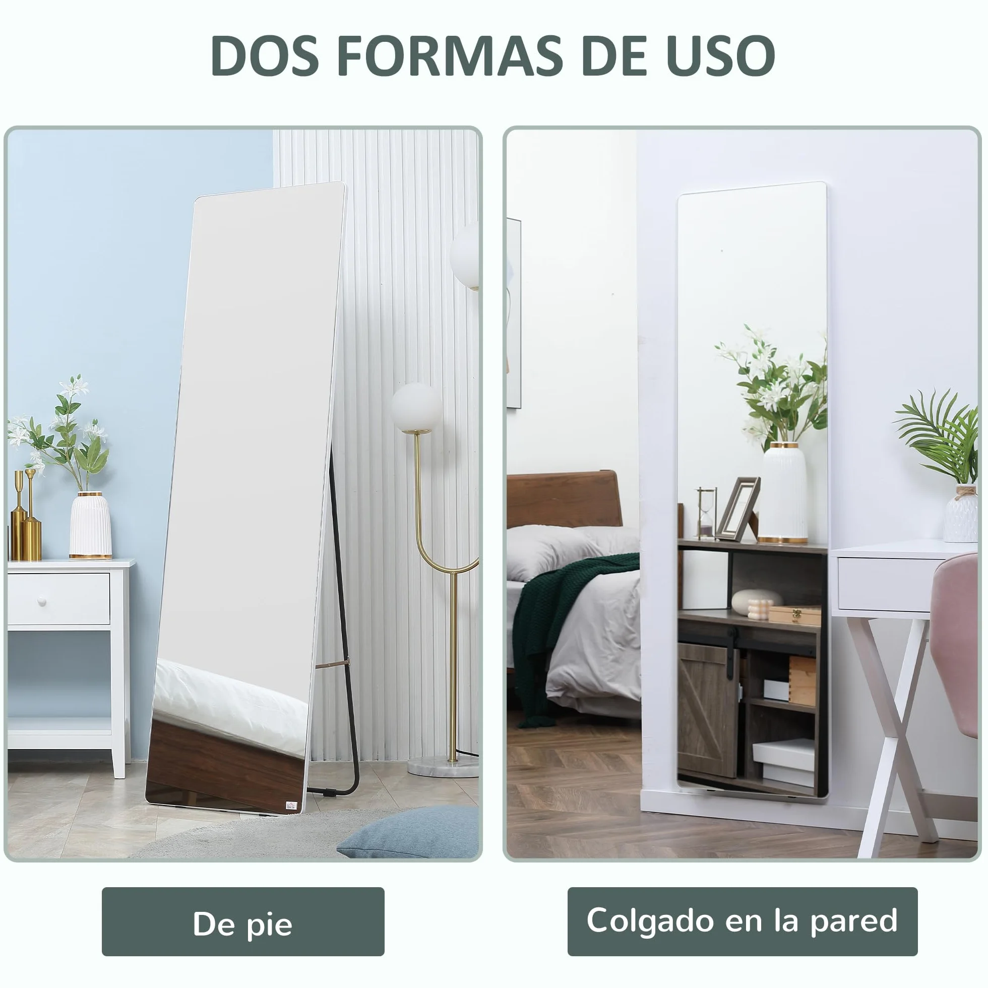 HOMCOM Miroir sur Pied Argenté 45 x 160 cm Mural ou d'Armoire