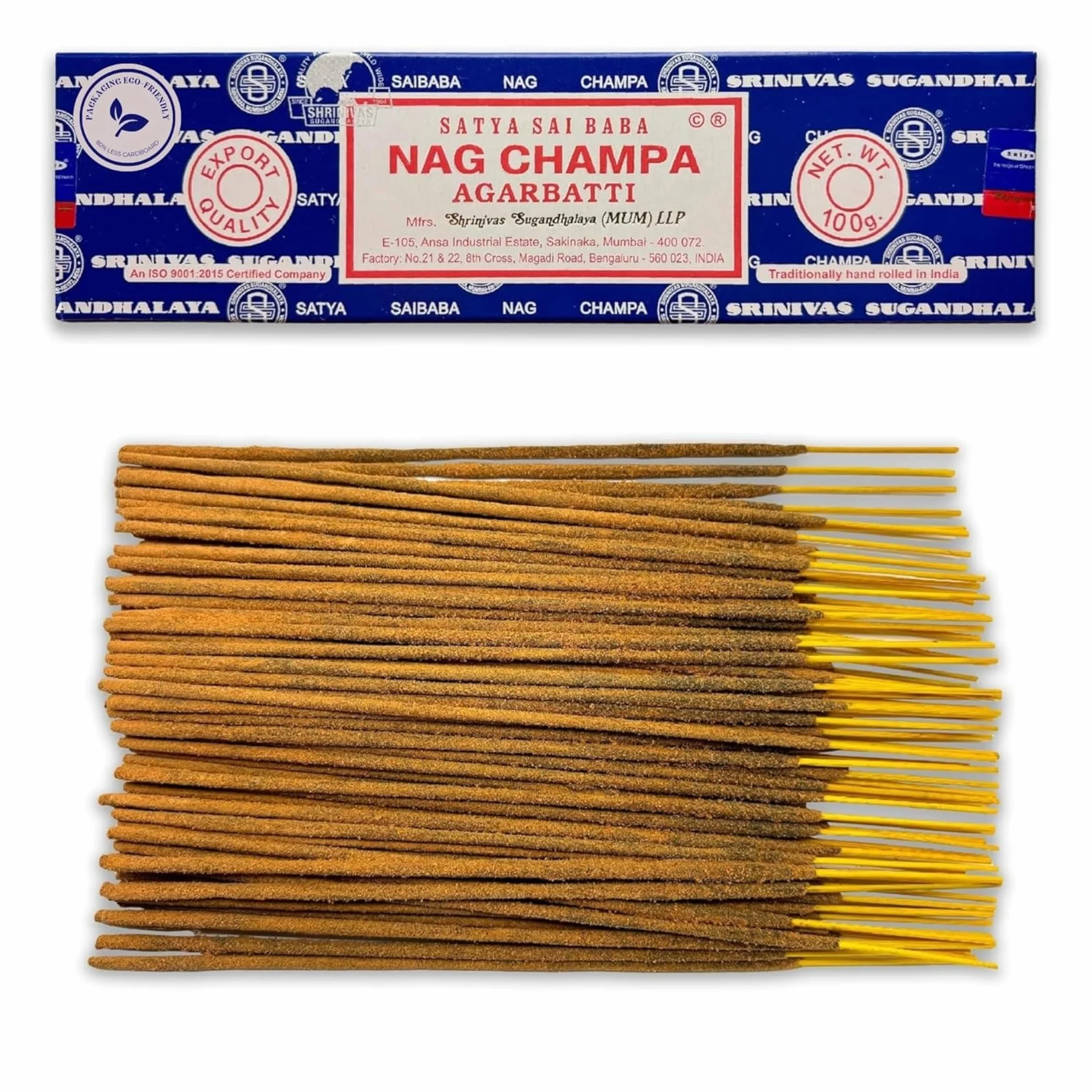 Bâtons d'encens Satya Nag Champa 1 Paquet 100 g Aromathérapie Méditation Yoga