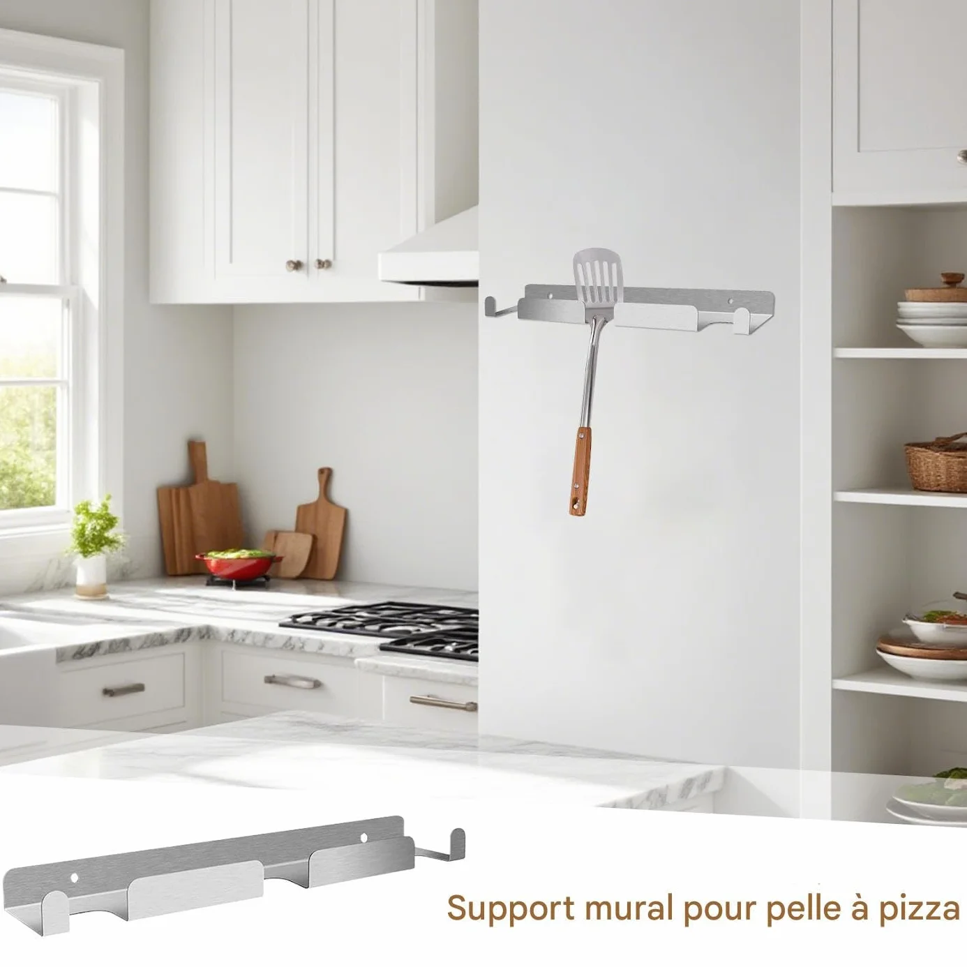 Manolyee Support pour Pelle à Pizza - Étagère Murale en Inox pour Ustensiles de Cuisine