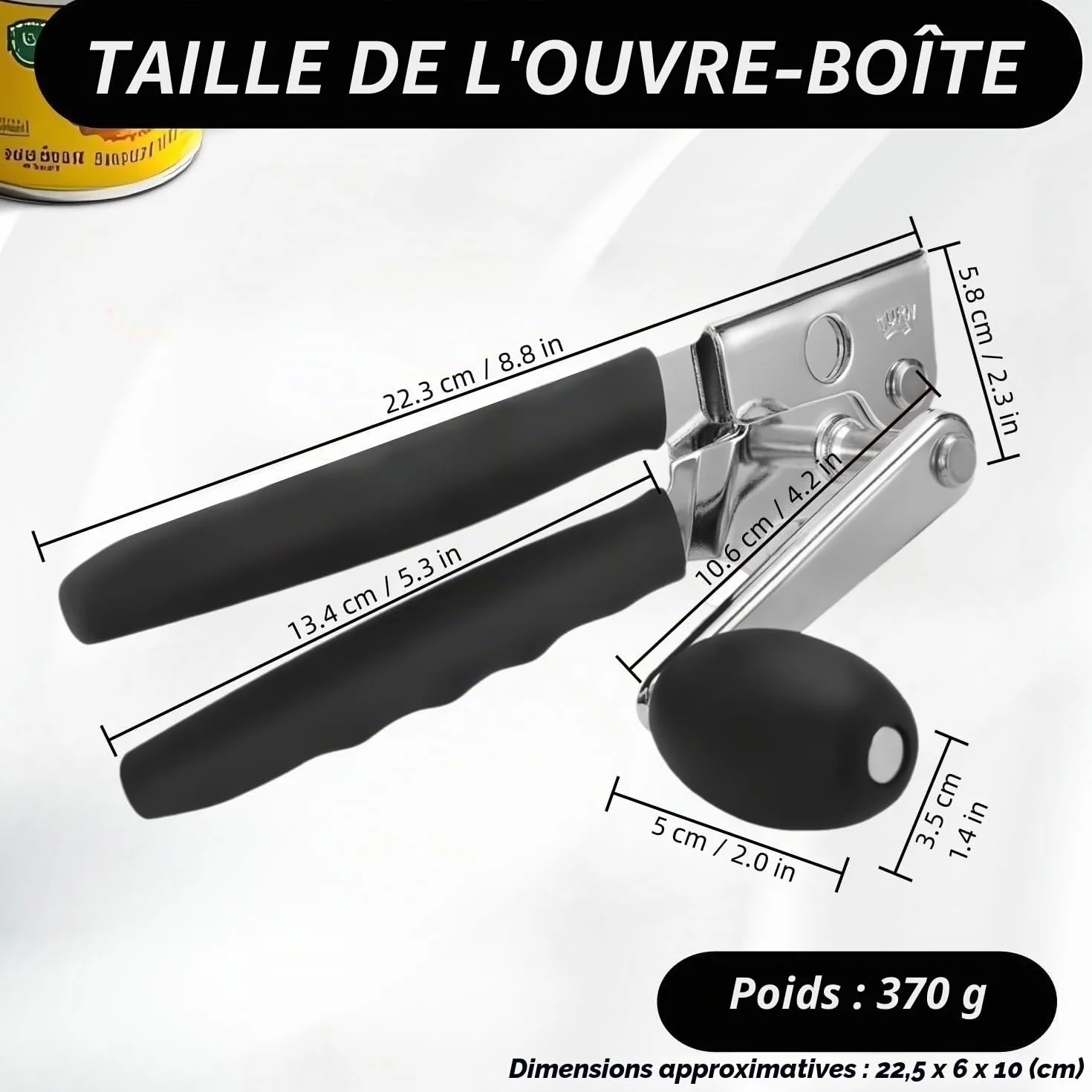 Ouvre-boîte en acier inoxydable professionnel manche confortable bord lisse Noir