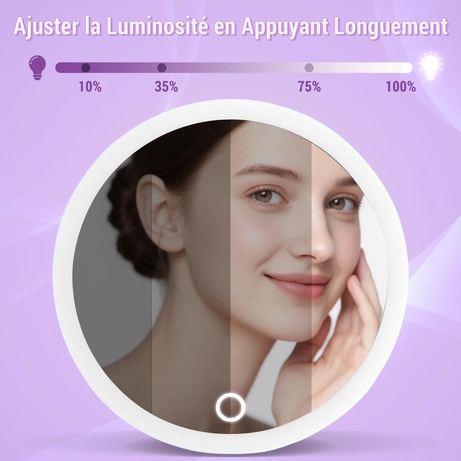 Miroir Grossissant Lumineux 40X Grand Miroir de Maquillage Tricolore Réglable Support Rotatif 360° LED Portable 3 Ventouses