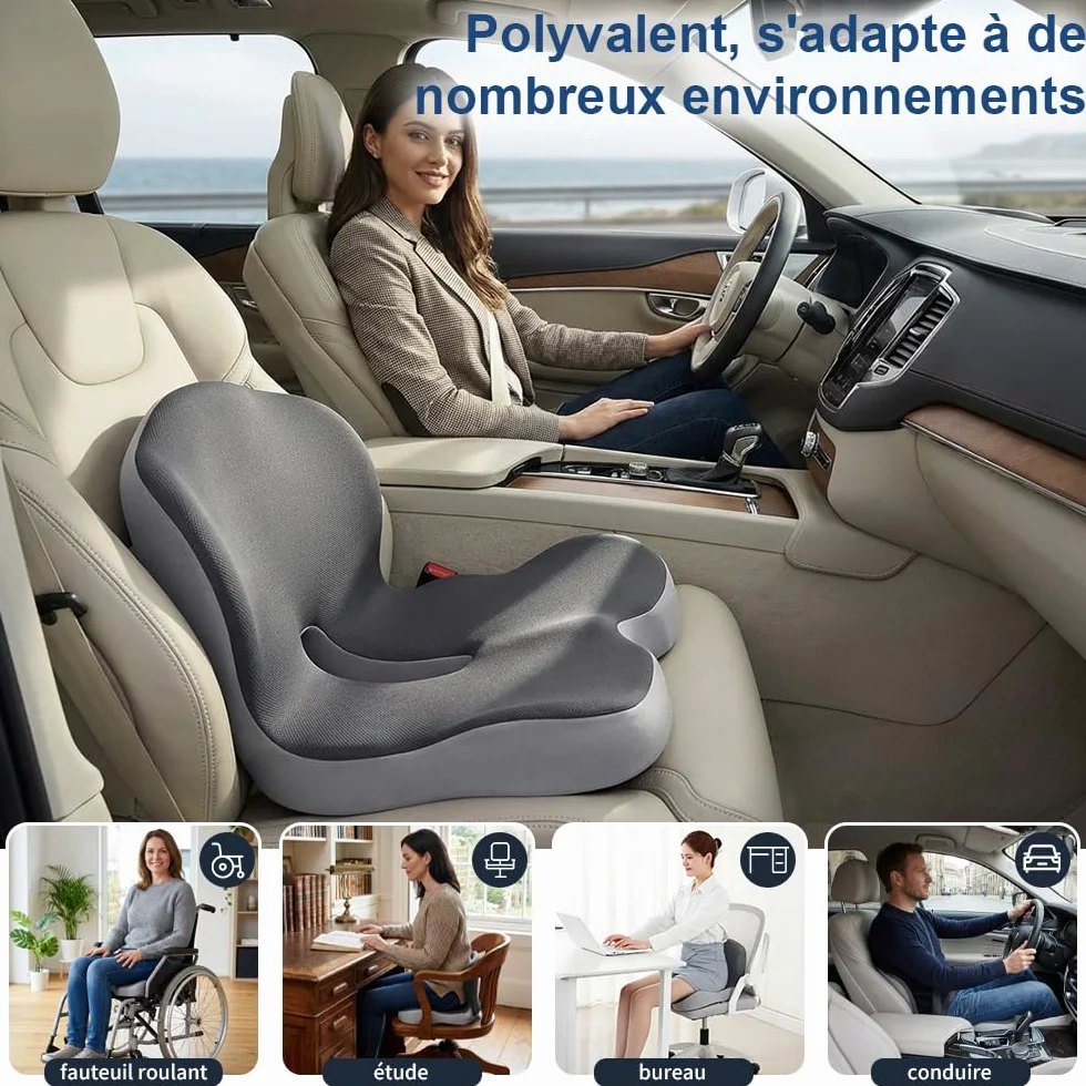 Coussin ergonomique en mousse mémoire pour siège, soutien sciatique et coccyx