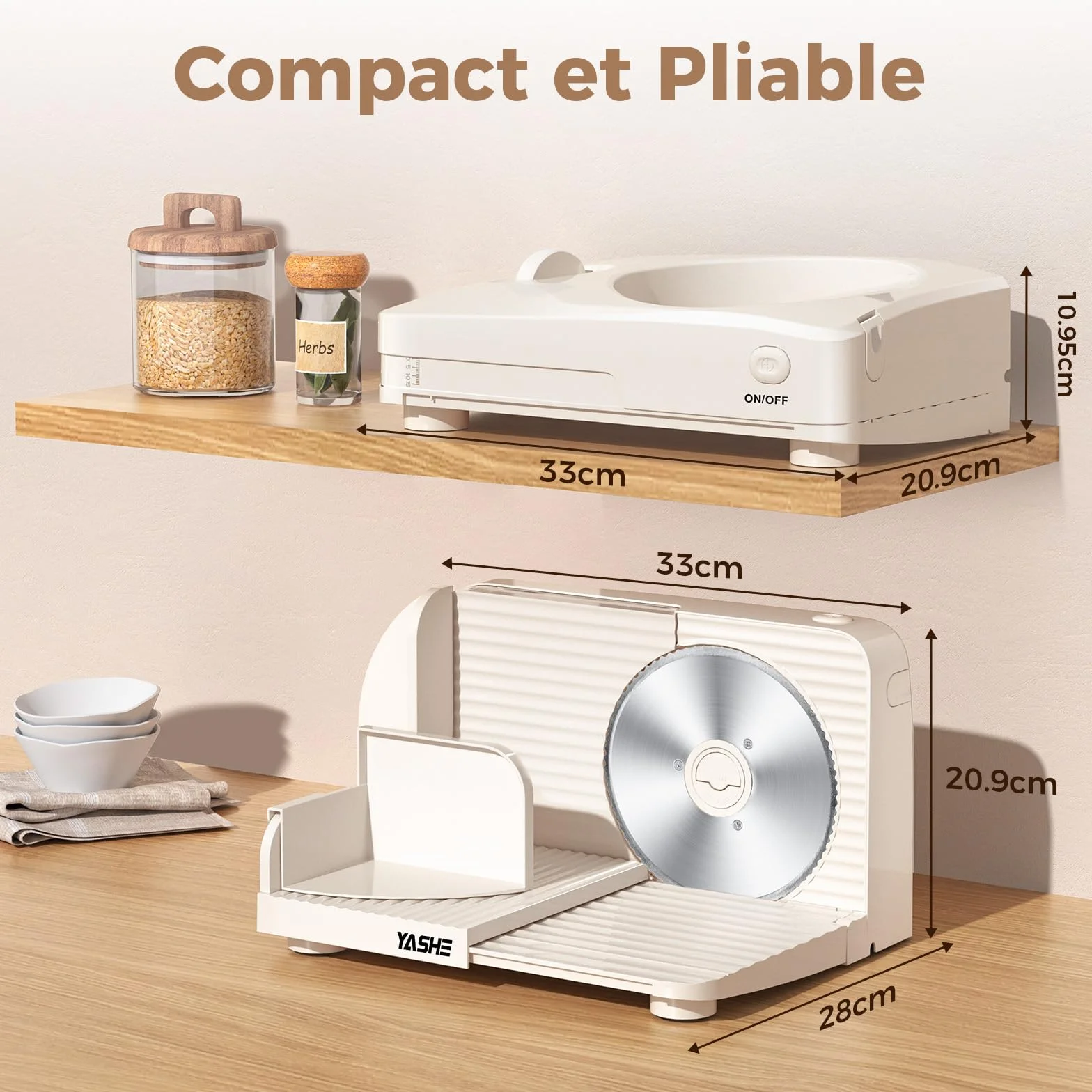 YASHE Trancheuse Électrique Pliable 180W Lame 17 cm Épaisseur Réglable 0–15 mm