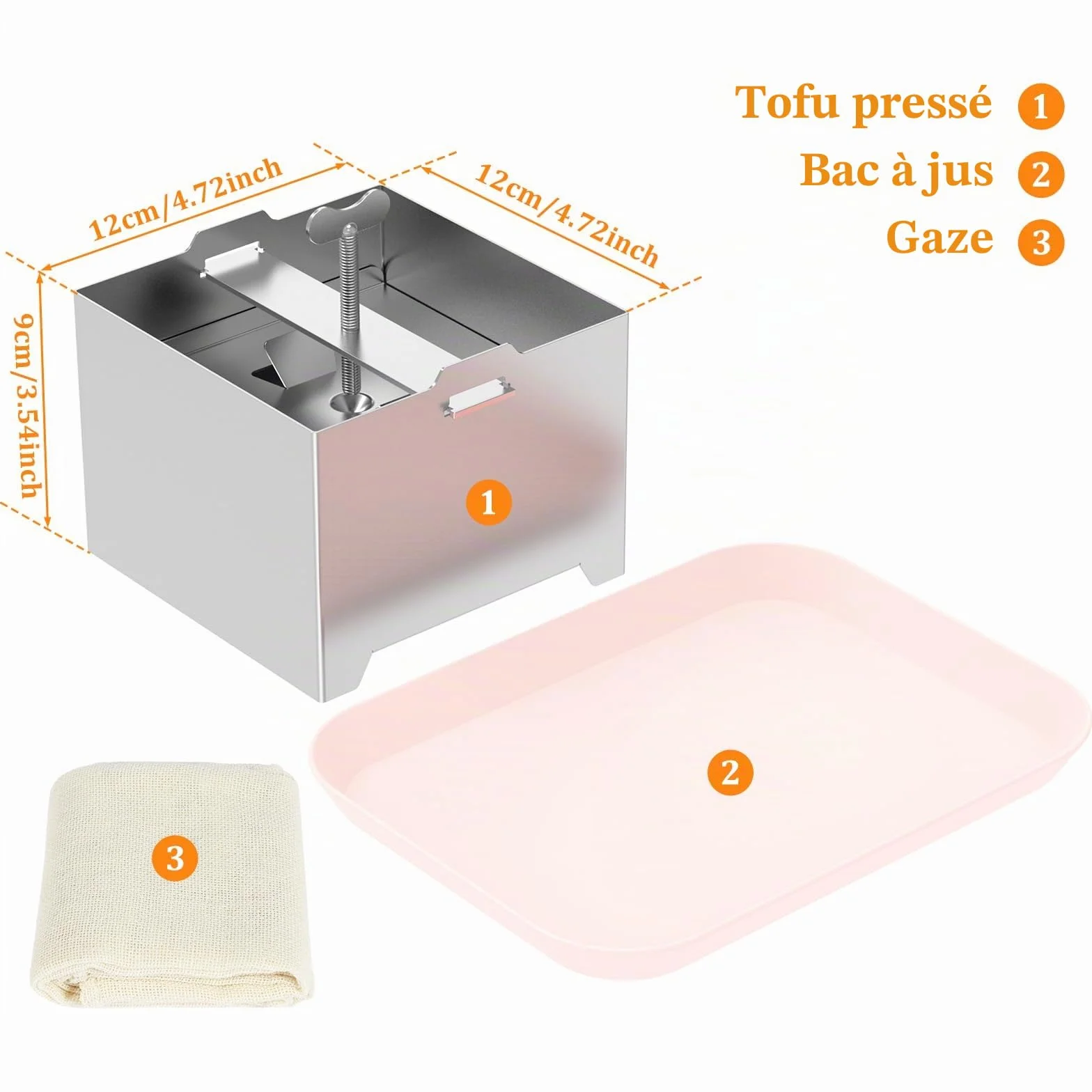 Presse à tofu en acier inoxydable 500 g avec bol et étamine pour fromage fait maison