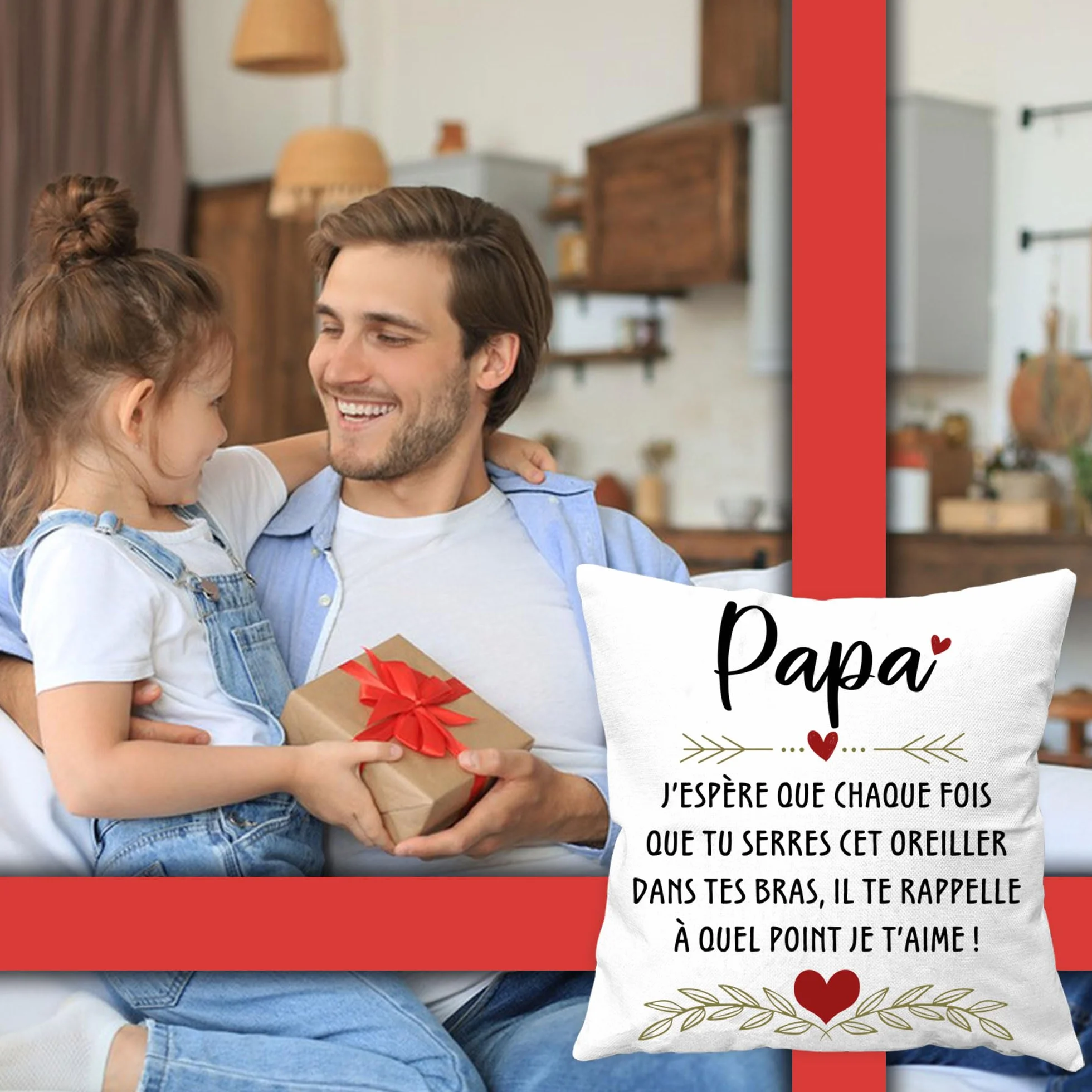 Housse coussin pour papa Cadeau fête des pères Anniversaire Noël