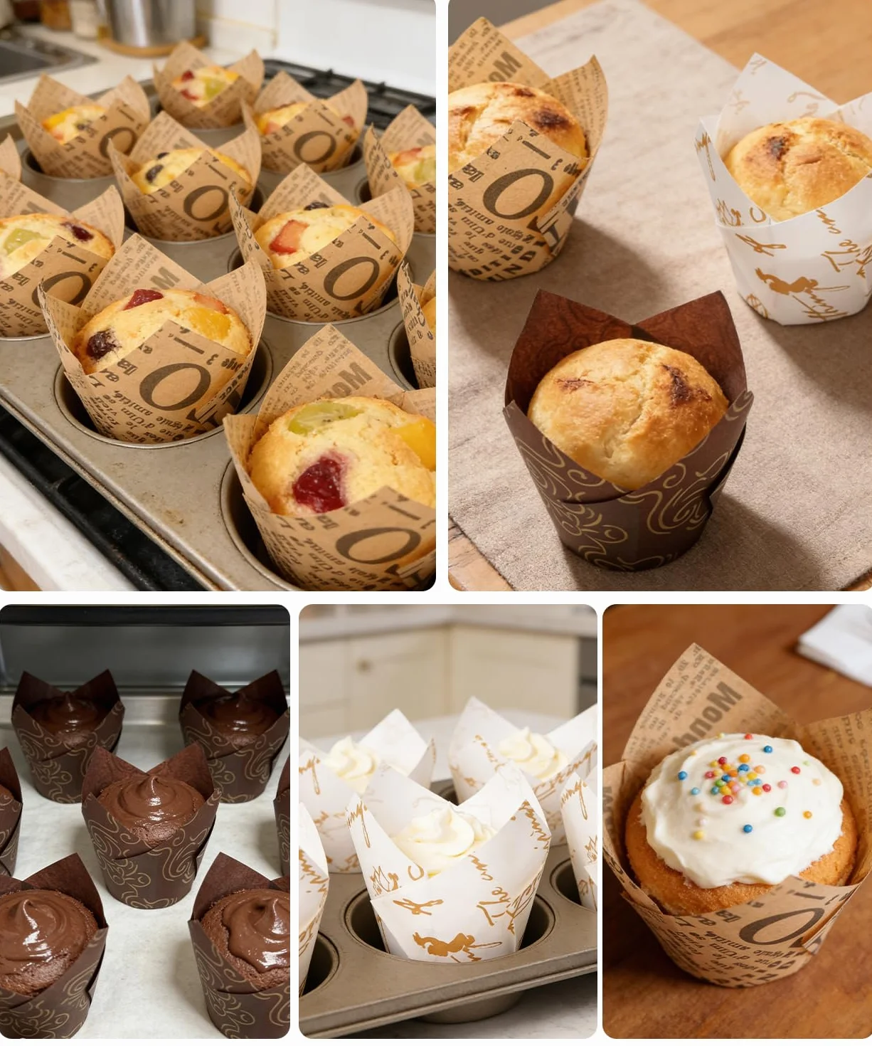 Caissettes Muffins Papier Tulipe 200 Pièces Naturel Non Blanchi Taille Standard