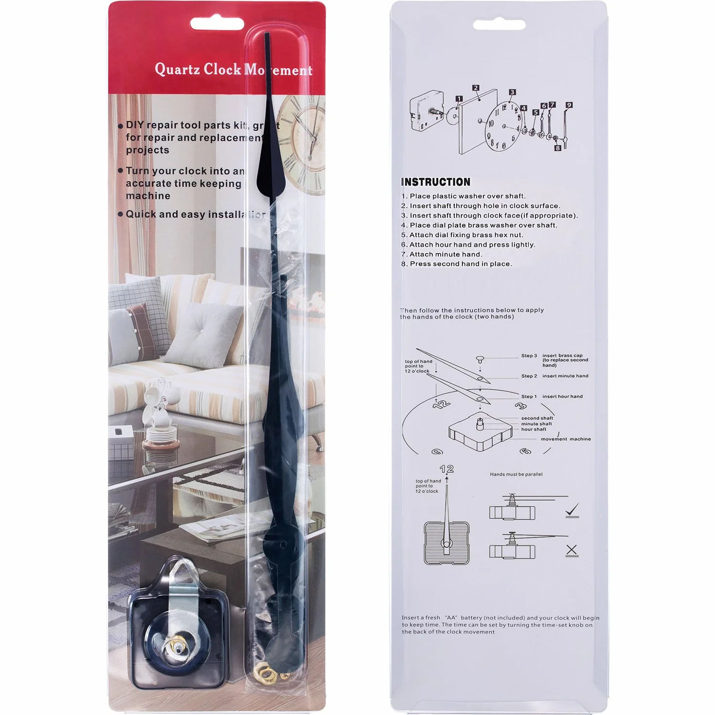 Horloge à Quartz à Couple Élevé Mouvement de Remplacement avec Mains Spade 12 Pouces