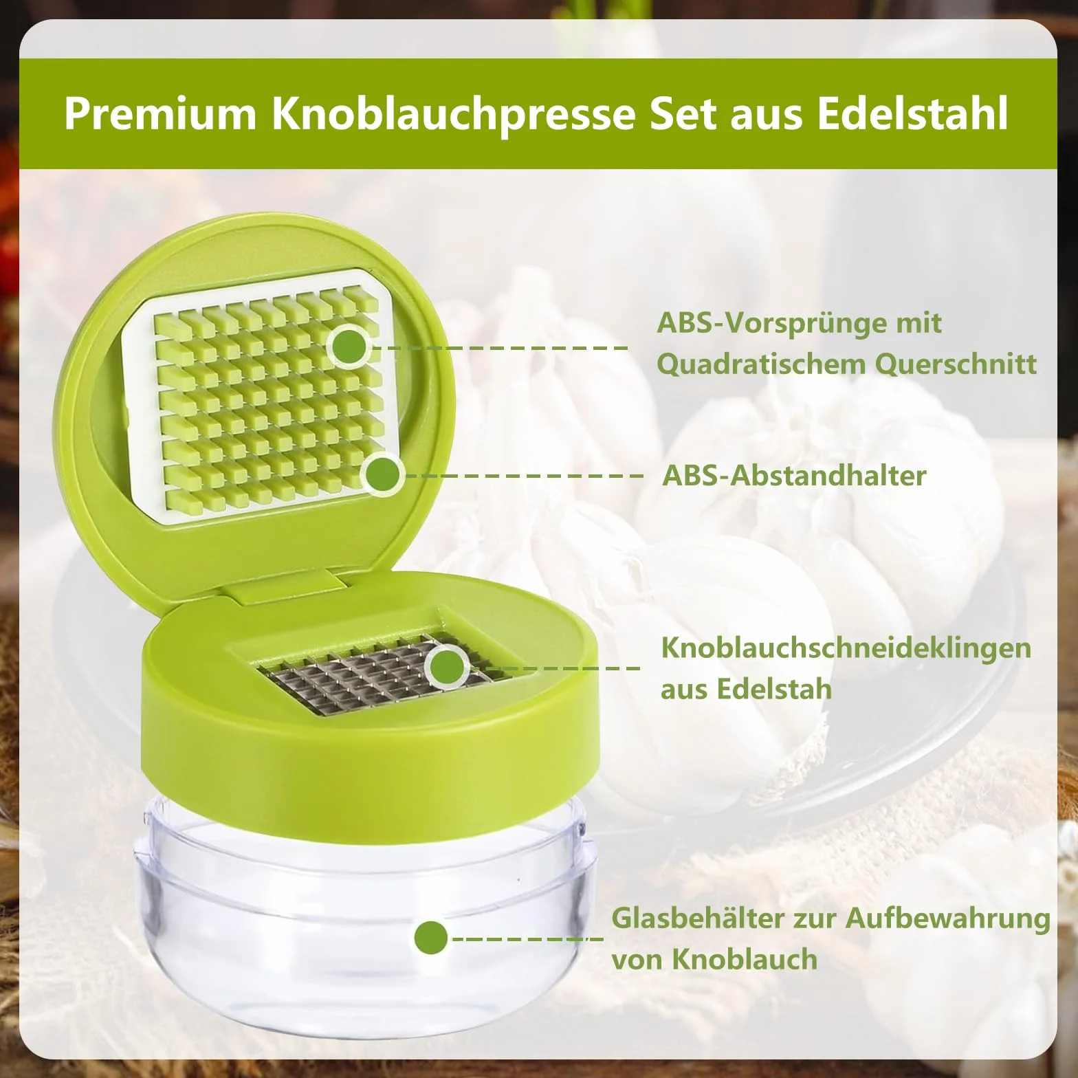 Presse-Ail 304 Inox Set de Coupe Ail Garlic Press, Écrase l'Ail et le Gingembre