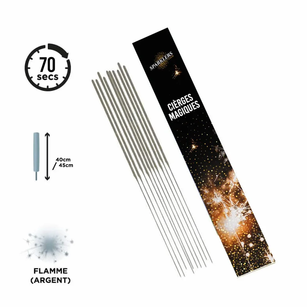 Cierge Magique Grand Modèle 40/45cm 70 Secondes Lot de 50 Catégorie F1