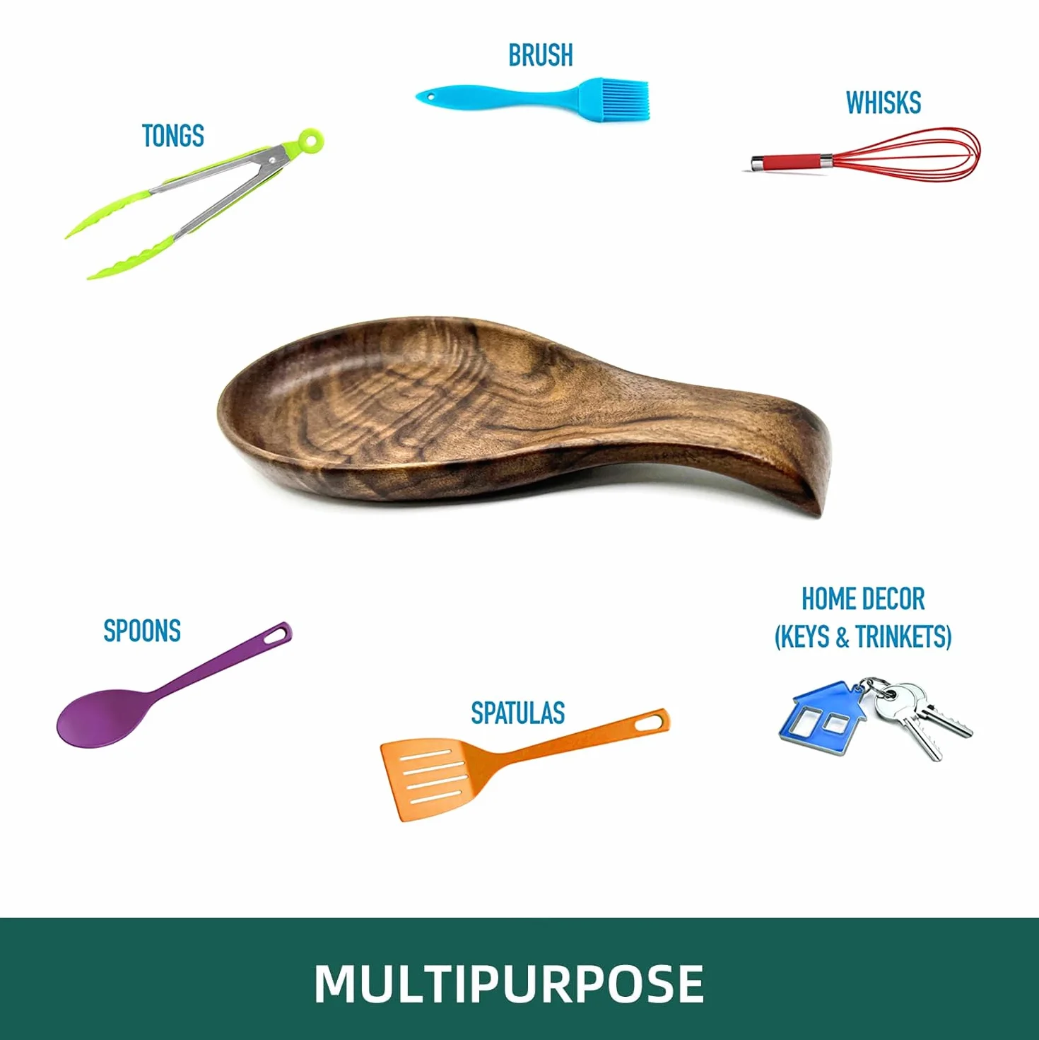 Repose-cuillère en Bois Noyer, Porte-cuillère Cuisine, pour Louches, Pinces, Spatule
