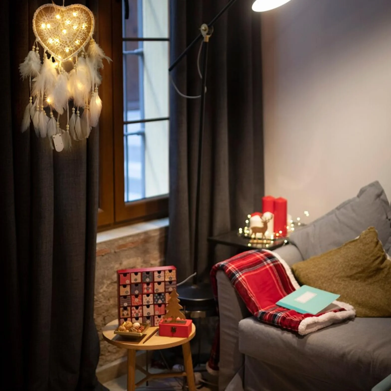 Attrape Rêves Cœur Creusé LED Fait à la Main pour Filles Décoration Chambre Mariage