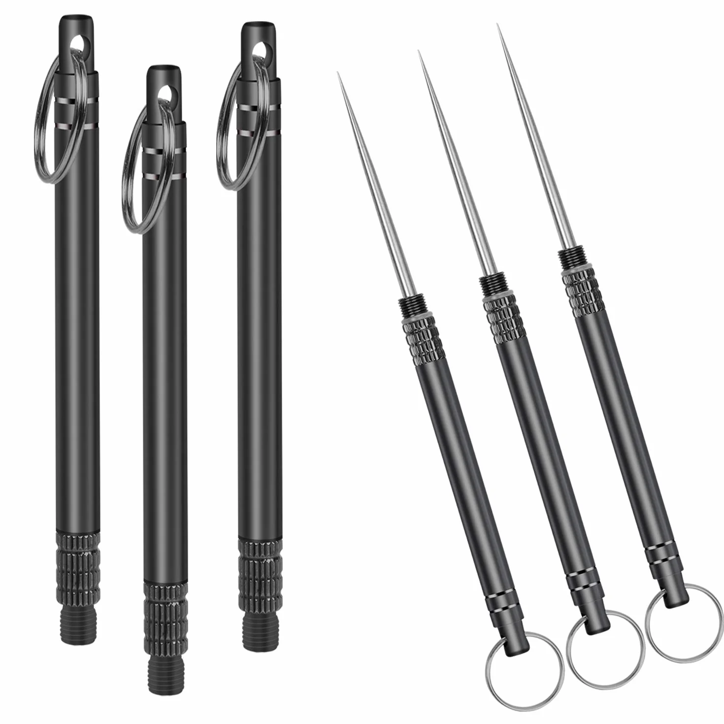 Lot de 3 cure-dents portables en titane acier inoxydable réutilisables noir pour camping pique-nique voyage