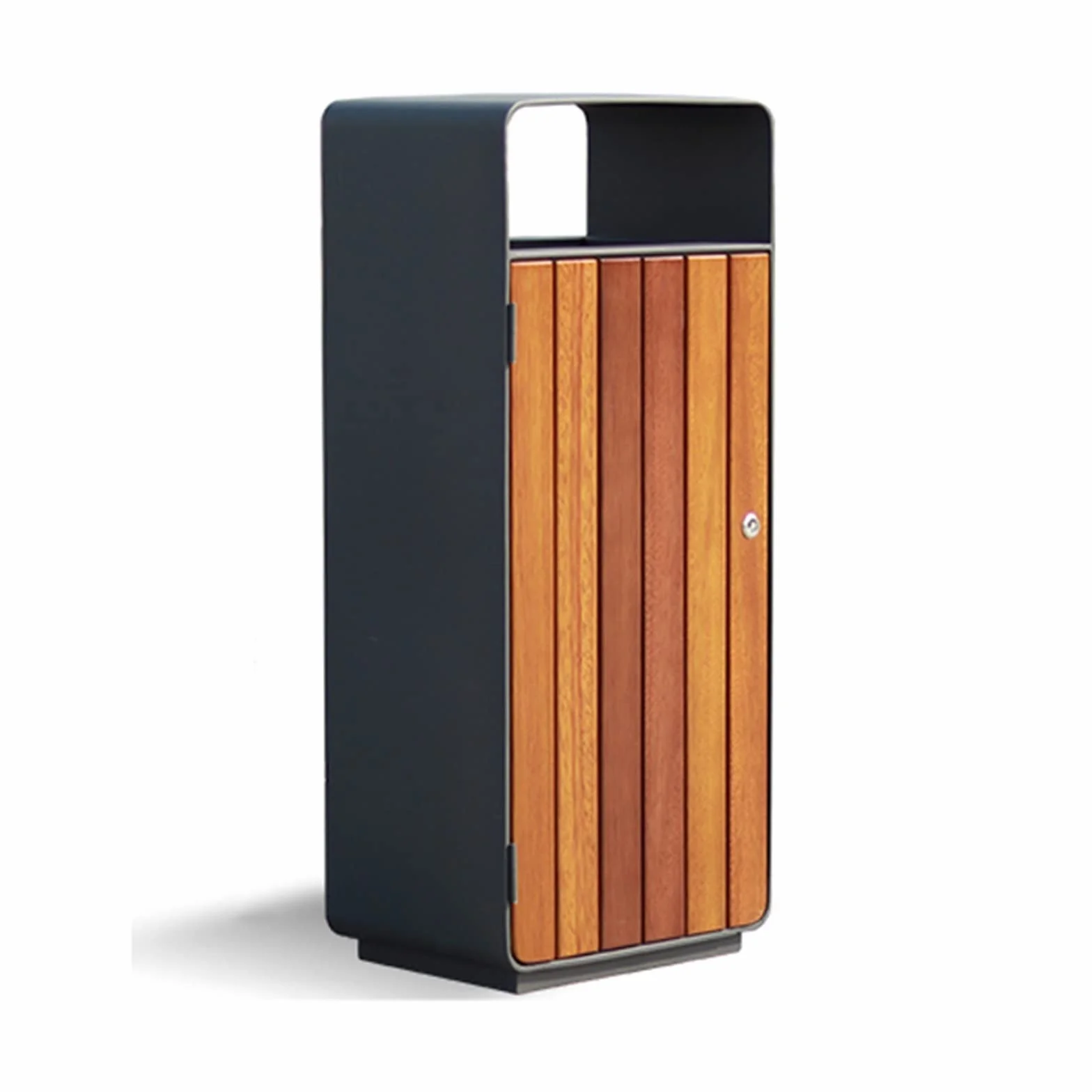 Poubelle extérieur en acier durable avec panneau en bois, baril intérieur en acier galvanisé, grande capacité