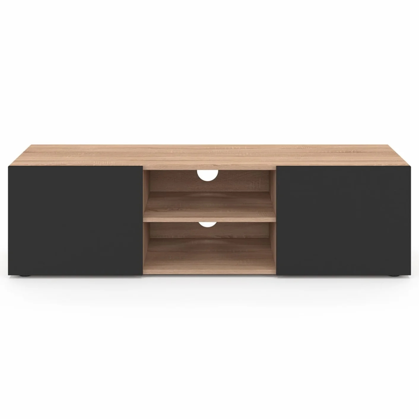 Meuble TV 113 cm ELI Bois façon hêtre Portes Noires