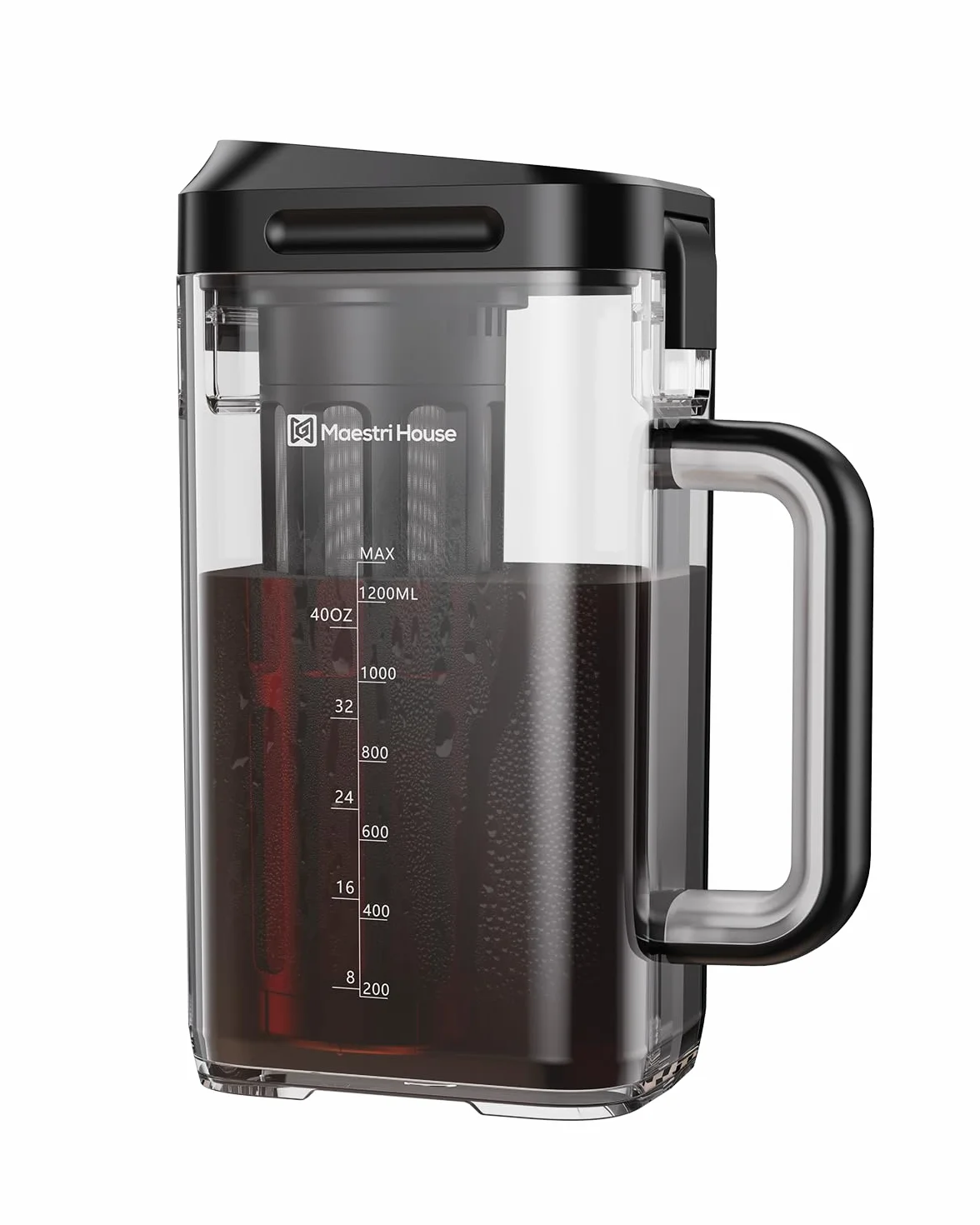 Maestri House Cafetière compacte à froid 1,1 L, filtre en maille 350, étanche